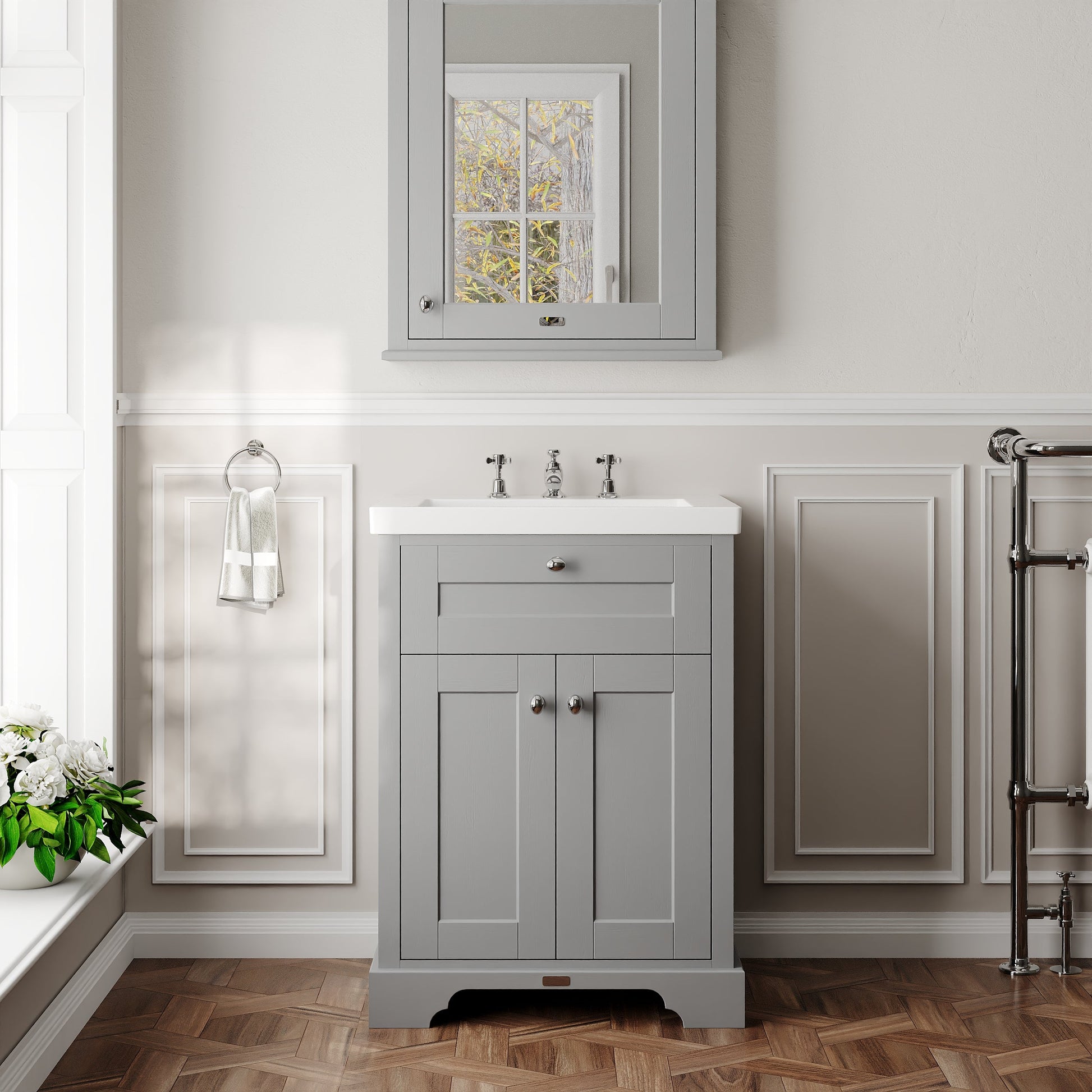 Old London 600mm 2-Door Unit & Contemporary Fireclay Basin 3TH