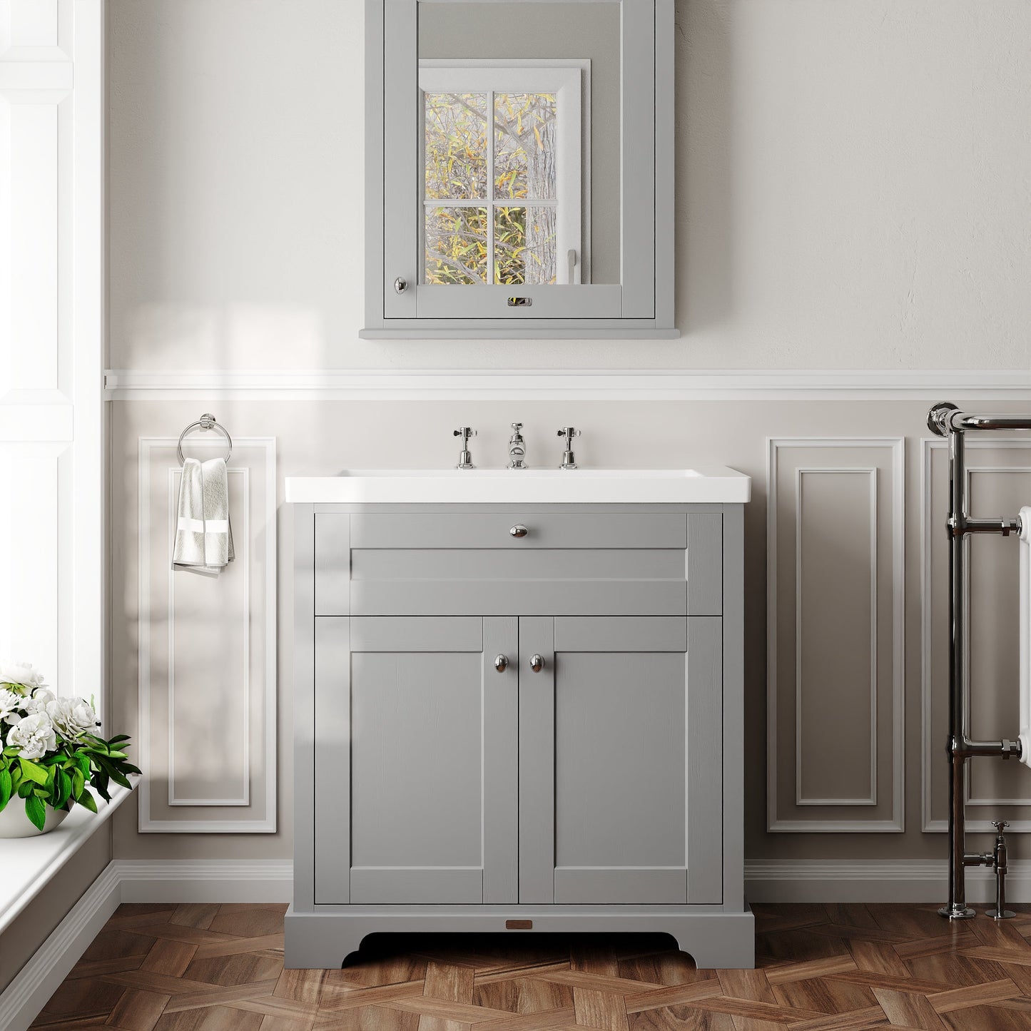 Old London 800mm 2-Door Unit & Contemporary Fireclay Basin 3TH