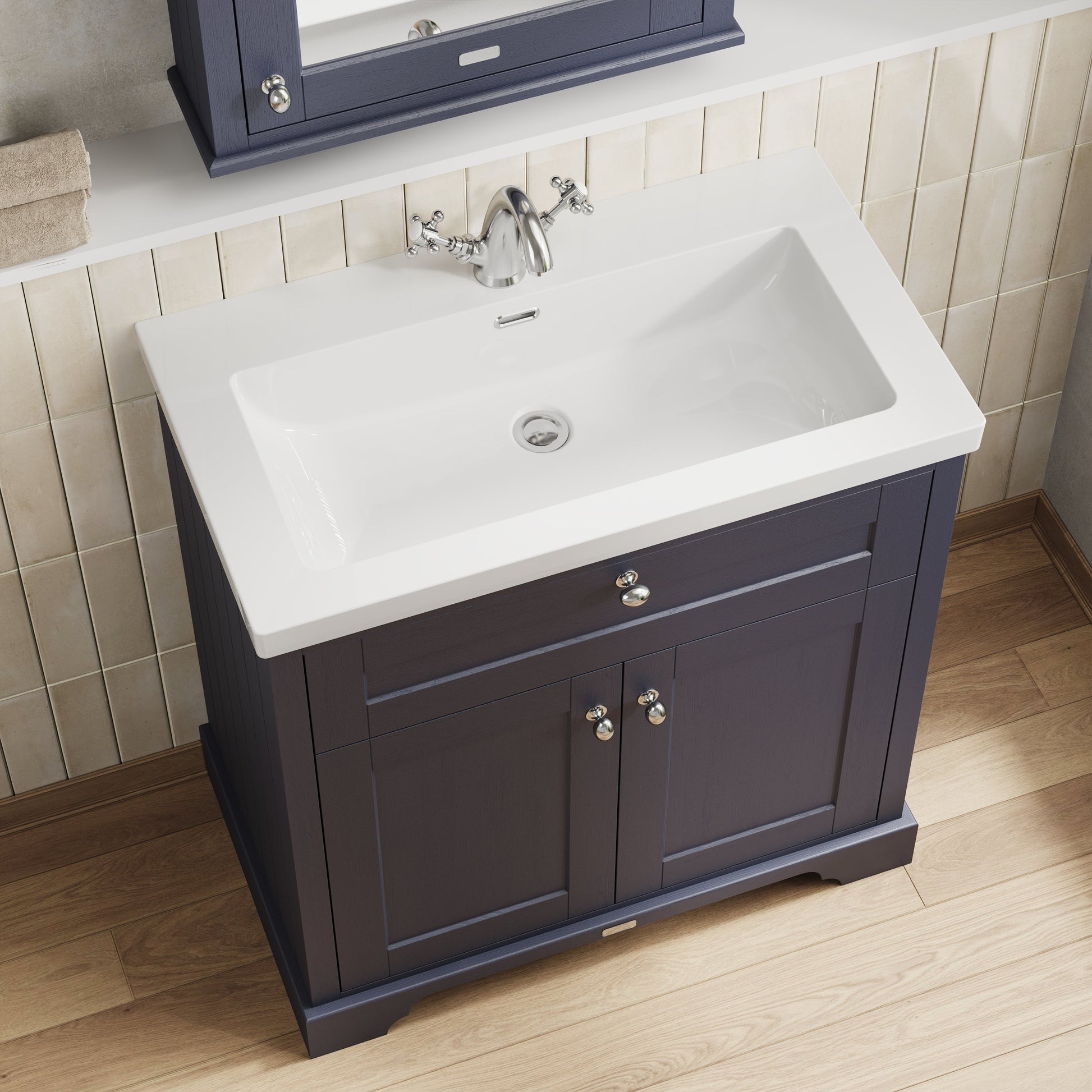 Hudson Reed Old London Traditional 813mm Twilight Blue 2-Door Vanity Unit With 1 Tap Hole Fireclay Basin