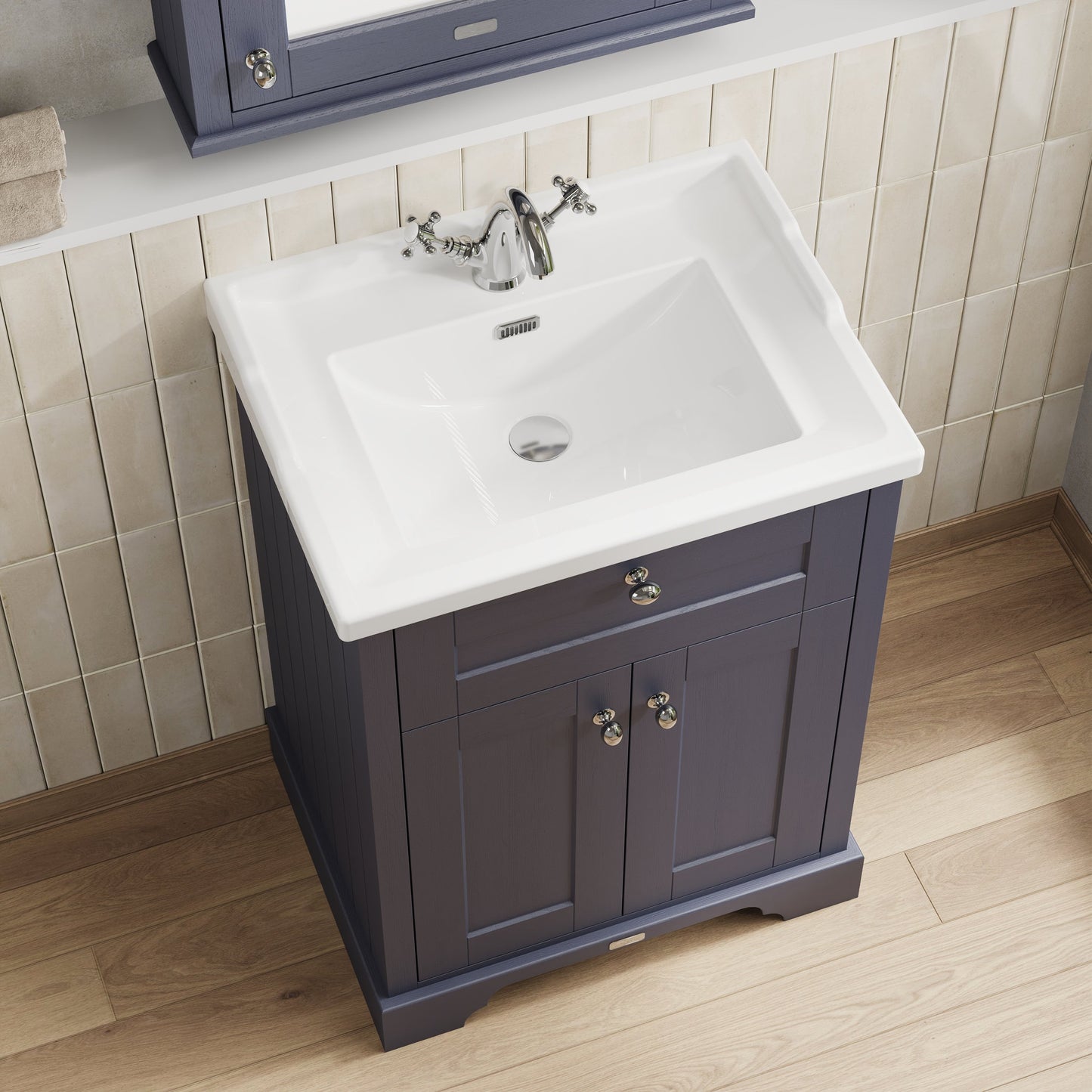 Hudson Reed Old London 600mm Twilight Blue Floor Standing 2 Door Vanity Unit with 1 Tap Hole Basin