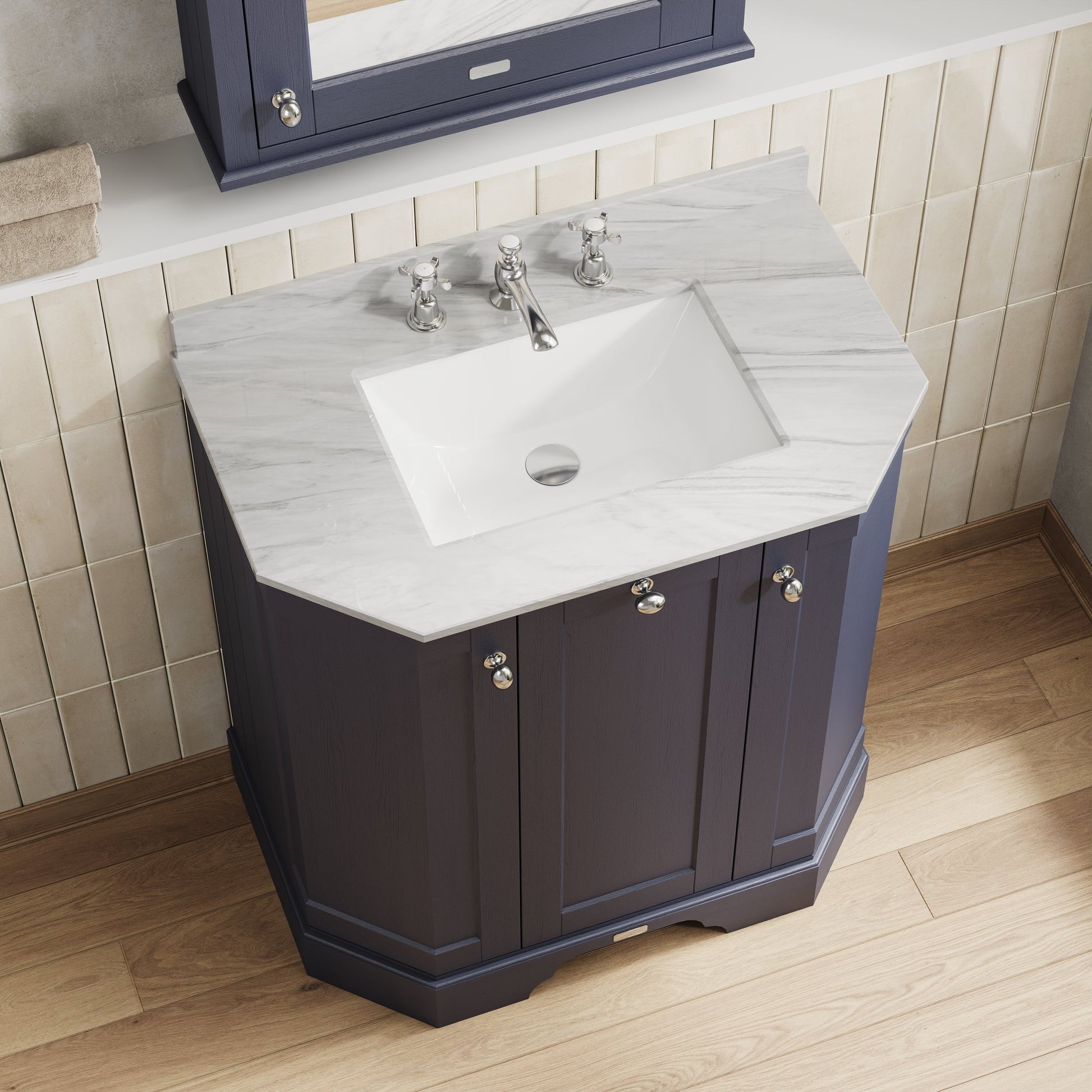 Hudson Reed Old London 750mm Floor Standing 3 Door Vanity Unit with Grey Marble Top Basin & Soft Close