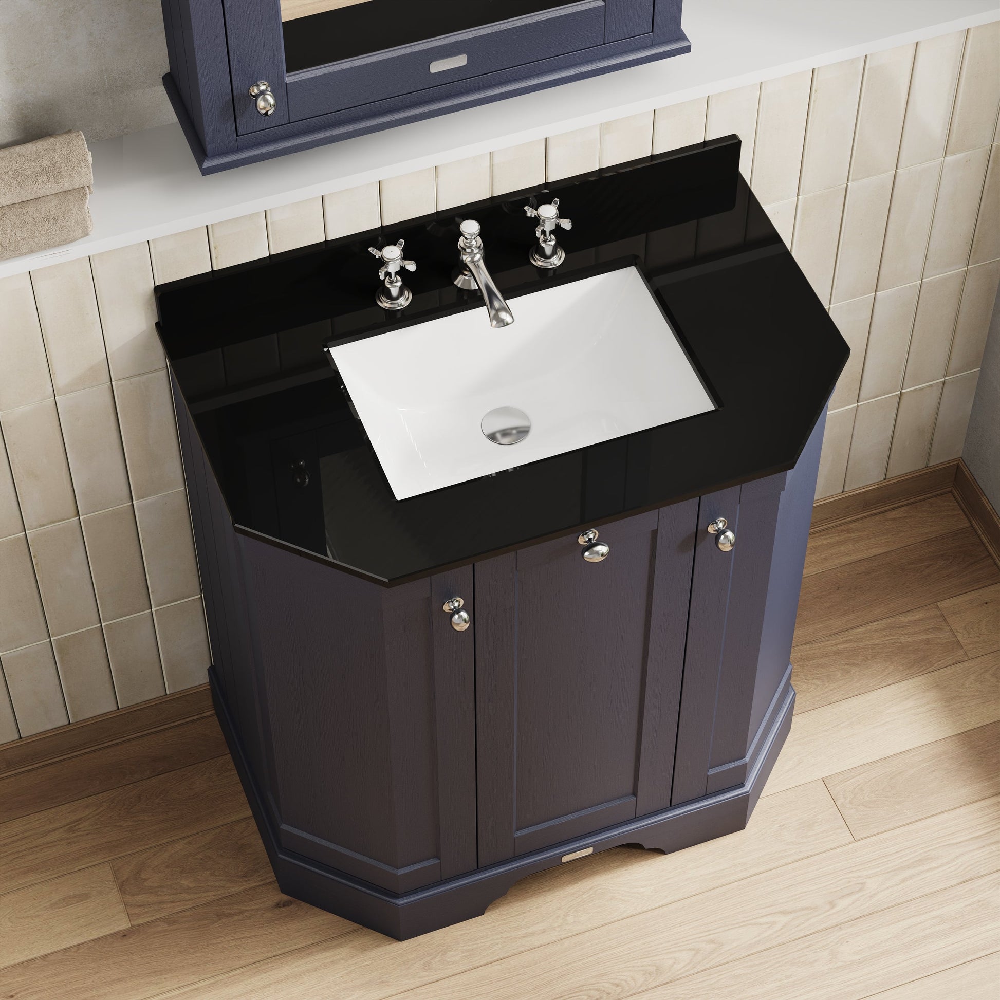 Hudson Reed Old London 750mm Floor Standing 3 Door Vanity Unit with 3 Tap Hole Black Marble Top Basin