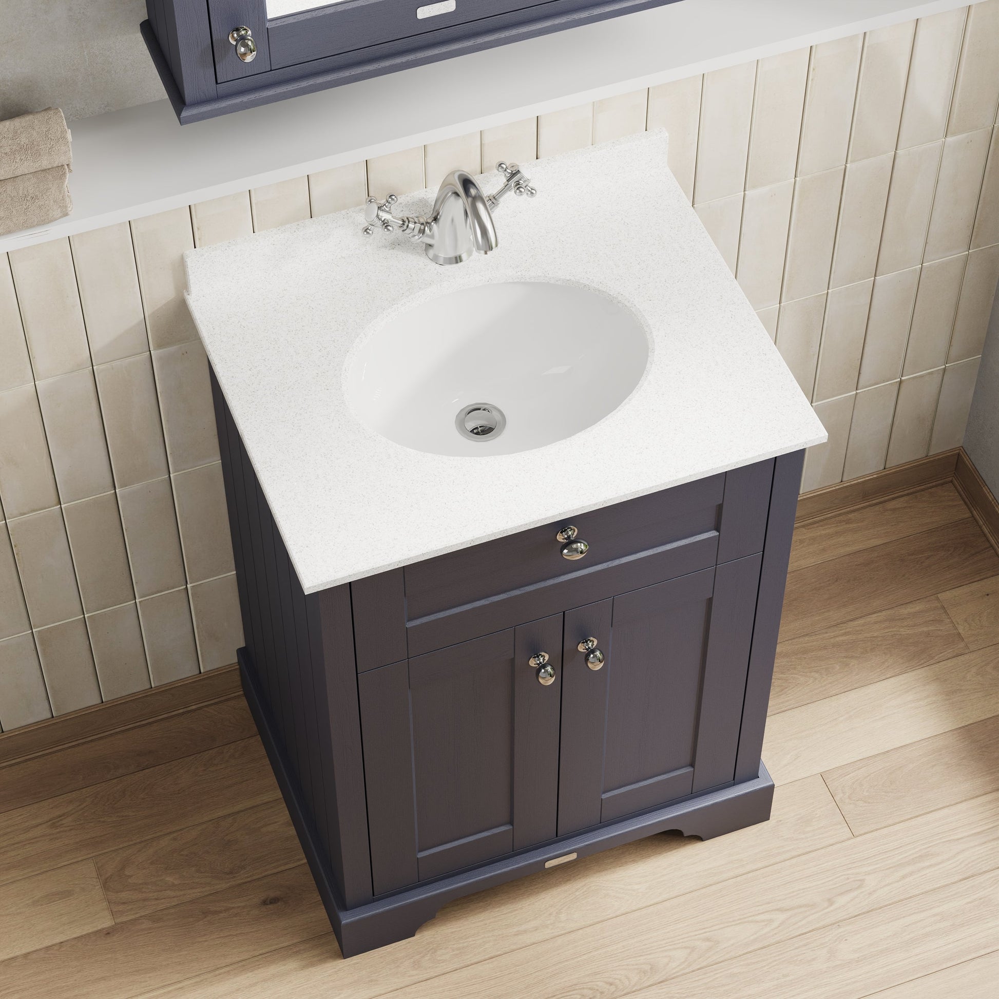 Hudson Reed Old London 600mm Floor Standing 2 Door Vanity Unit With White Marble Top Basin