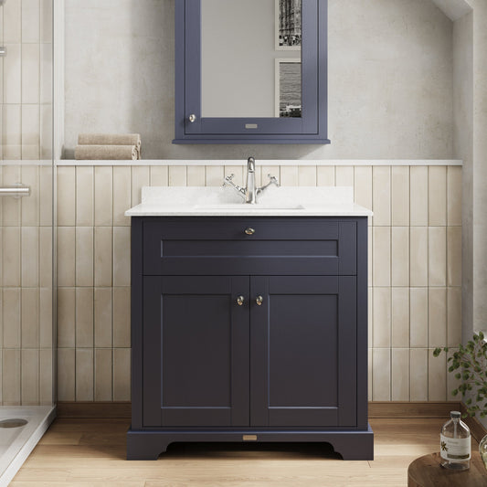 Floor Standing 2 Door Vanity Basin Unit with Square Basin & 1 Tap Hole Marble Top, 800mm