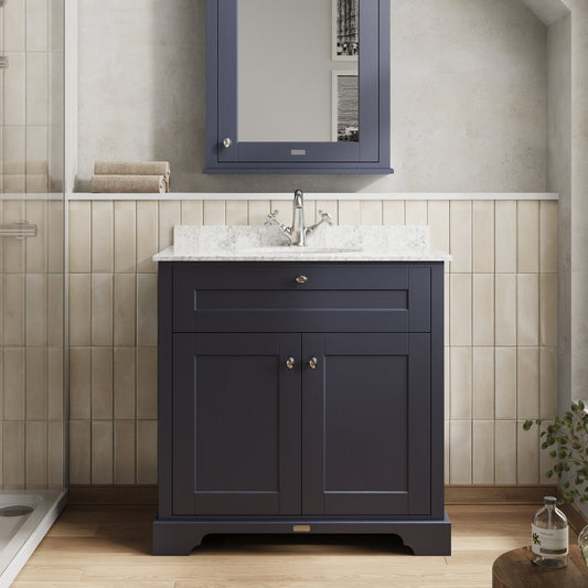 Floor Standing 2 Door Vanity Unit with 1 Tap Hole Grey Marble Top 800mm