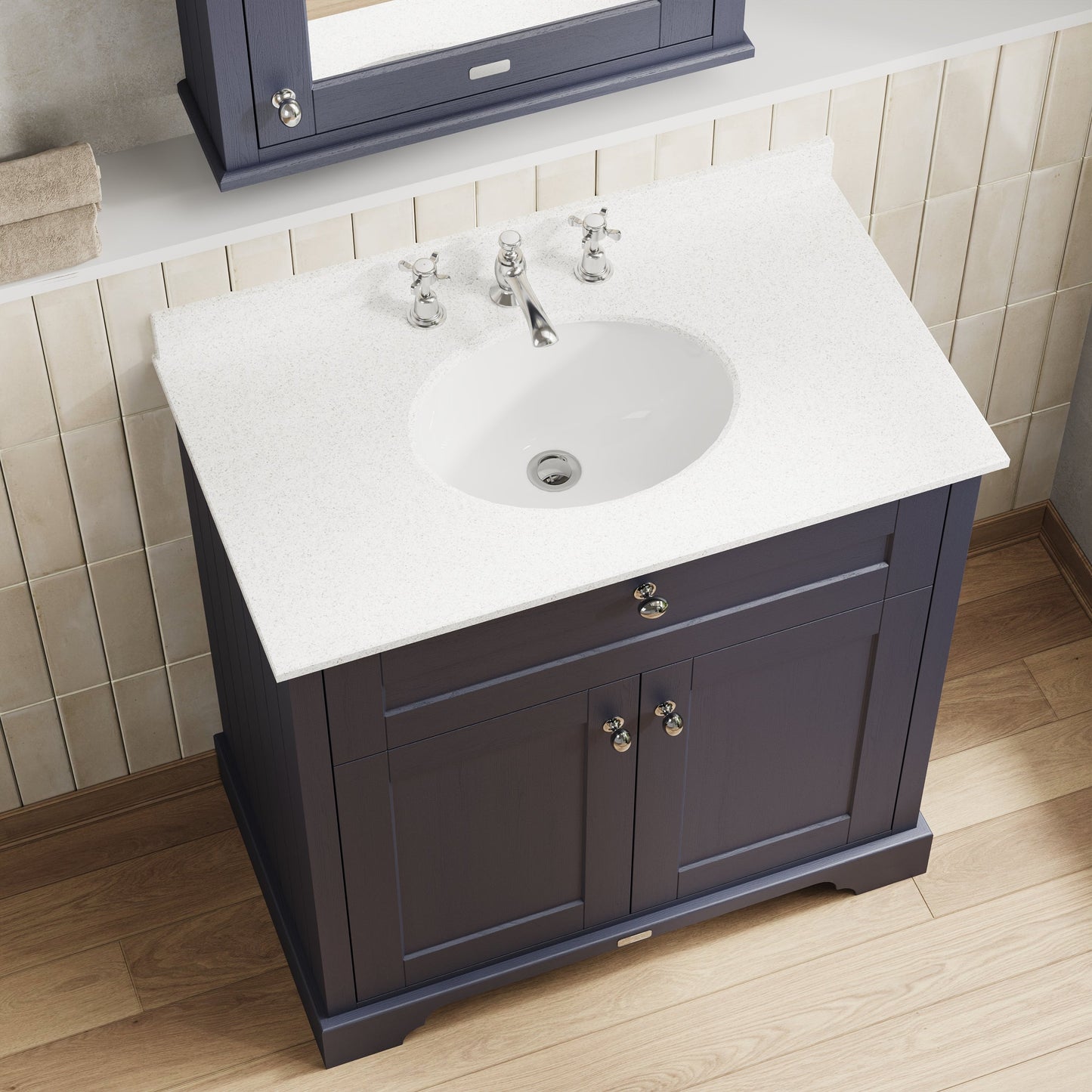 Hudson Reed Old London 800mm Floor Standing 2 Door Vanity Unit With 3 Tap Hole White Marble Top Basin