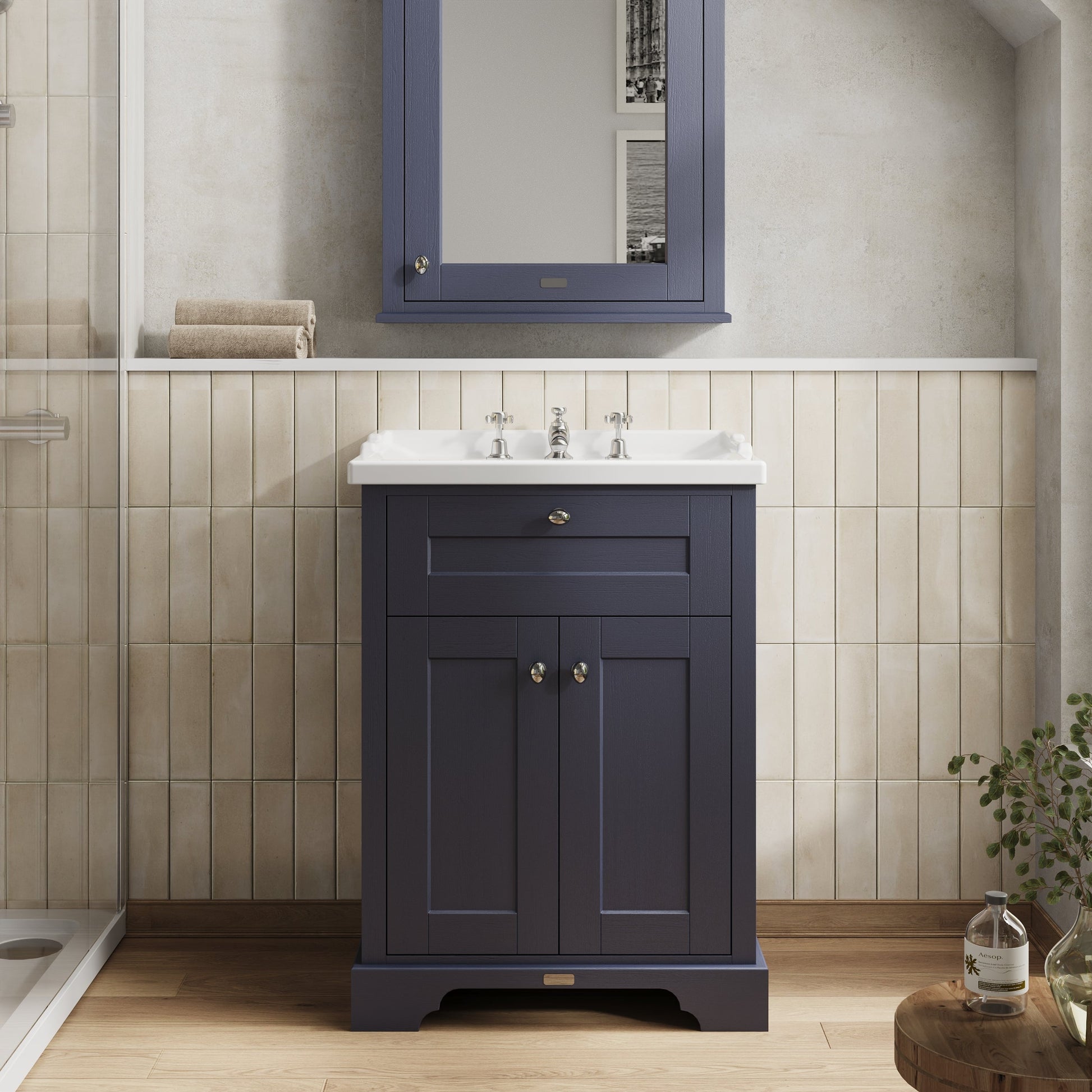 Hudson Reed Old London 600mm Floor Standing 2 Door Vanity Unit With 3 Tap Hole Ceramic Basin
