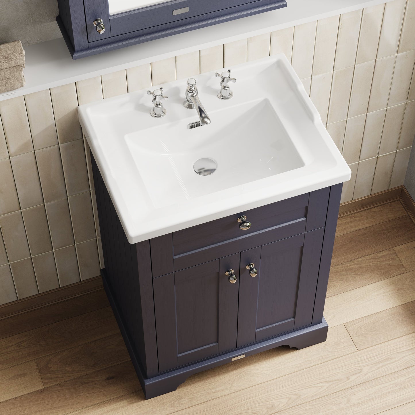 Hudson Reed Old London 600mm Floor Standing 2 Door Vanity Unit With 3 Tap Hole Ceramic Basin