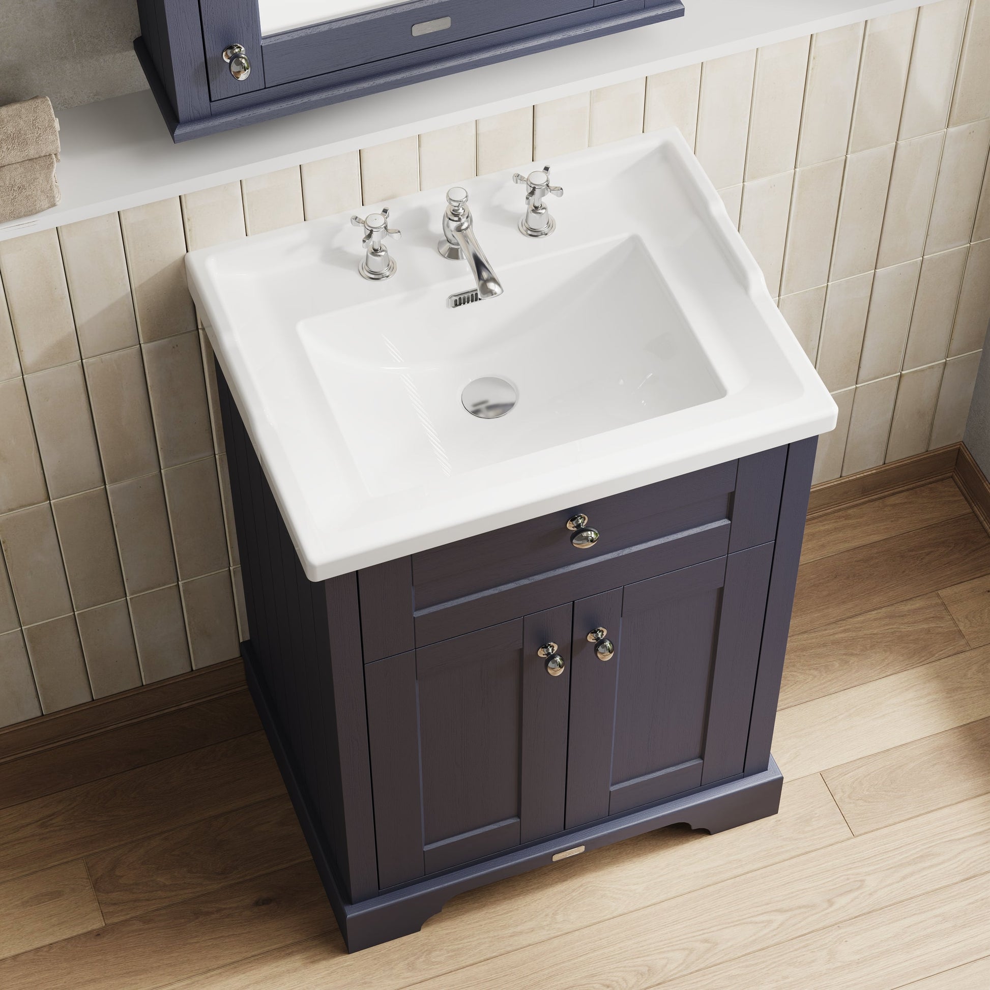 Hudson Reed Old London 600mm Floor Standing 2 Door Vanity Unit With 3 Tap Hole Ceramic Basin