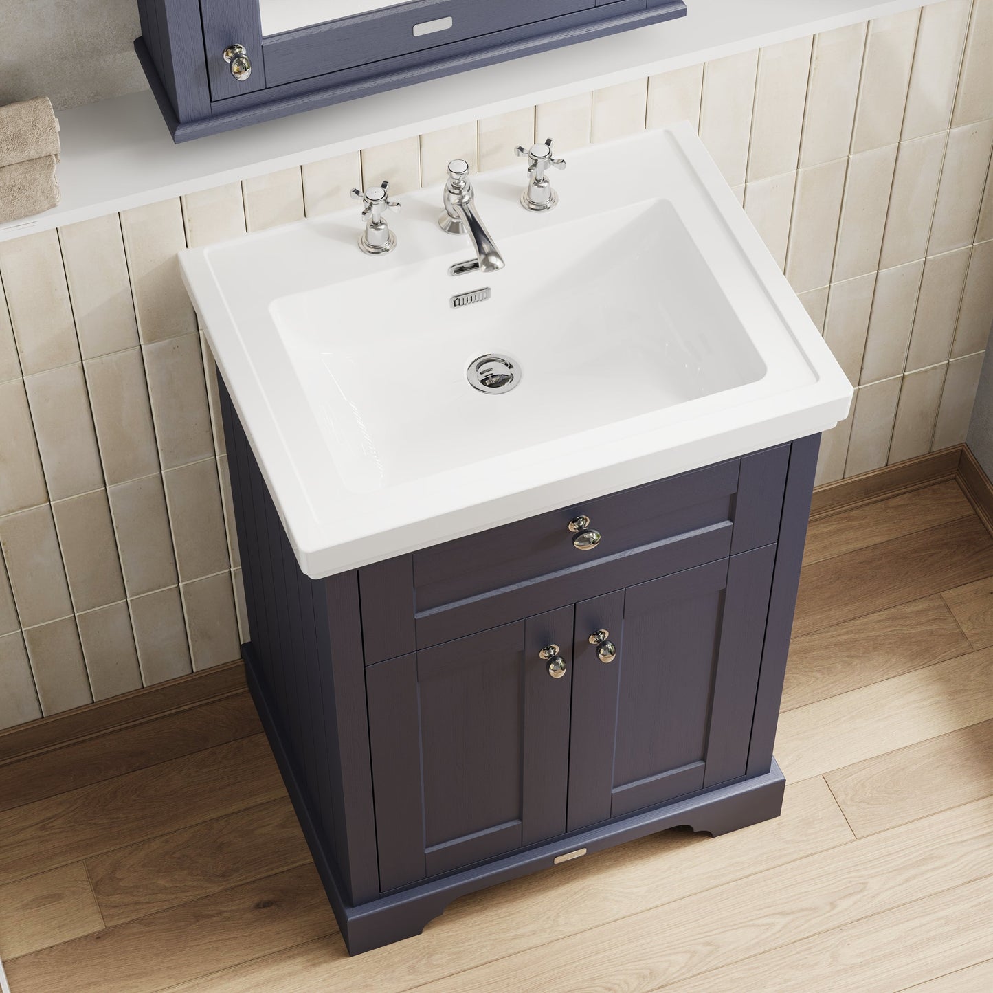 Hudson Reed Old London 600mm Floor Standing 2 Door Vanity Unit with 3 Tap Hole Fireclay Basin