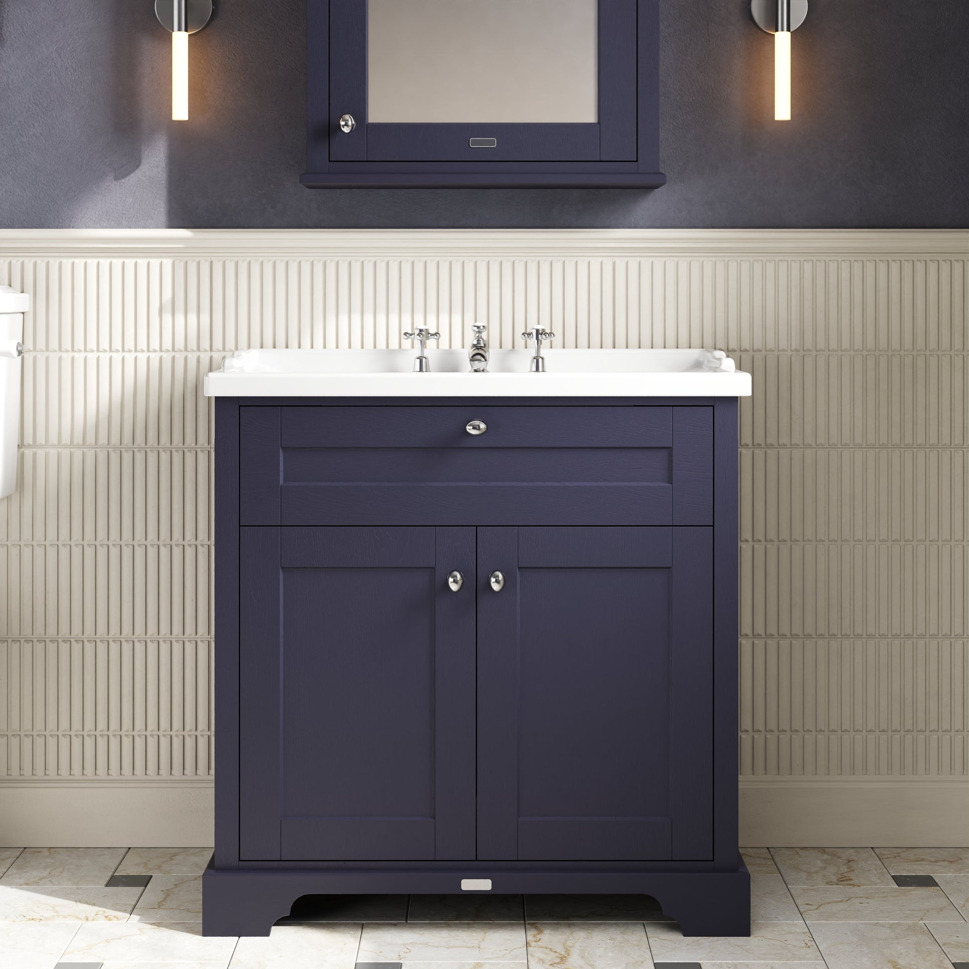 Hudson Reed Old London 800mm Floor Standing 2 Door Vanity Unit with 3 Tap Hole Ceramic Basin