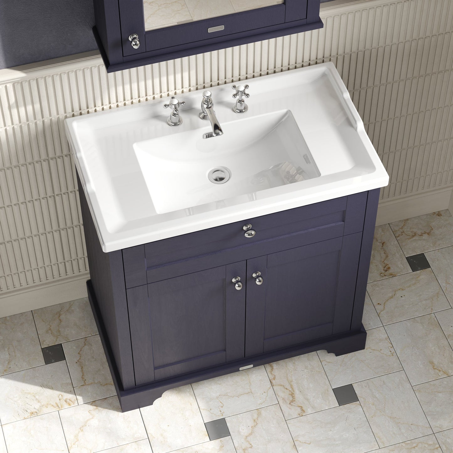 Hudson Reed Old London 800mm Floor Standing 2 Door Vanity Unit with 3 Tap Hole Ceramic Basin