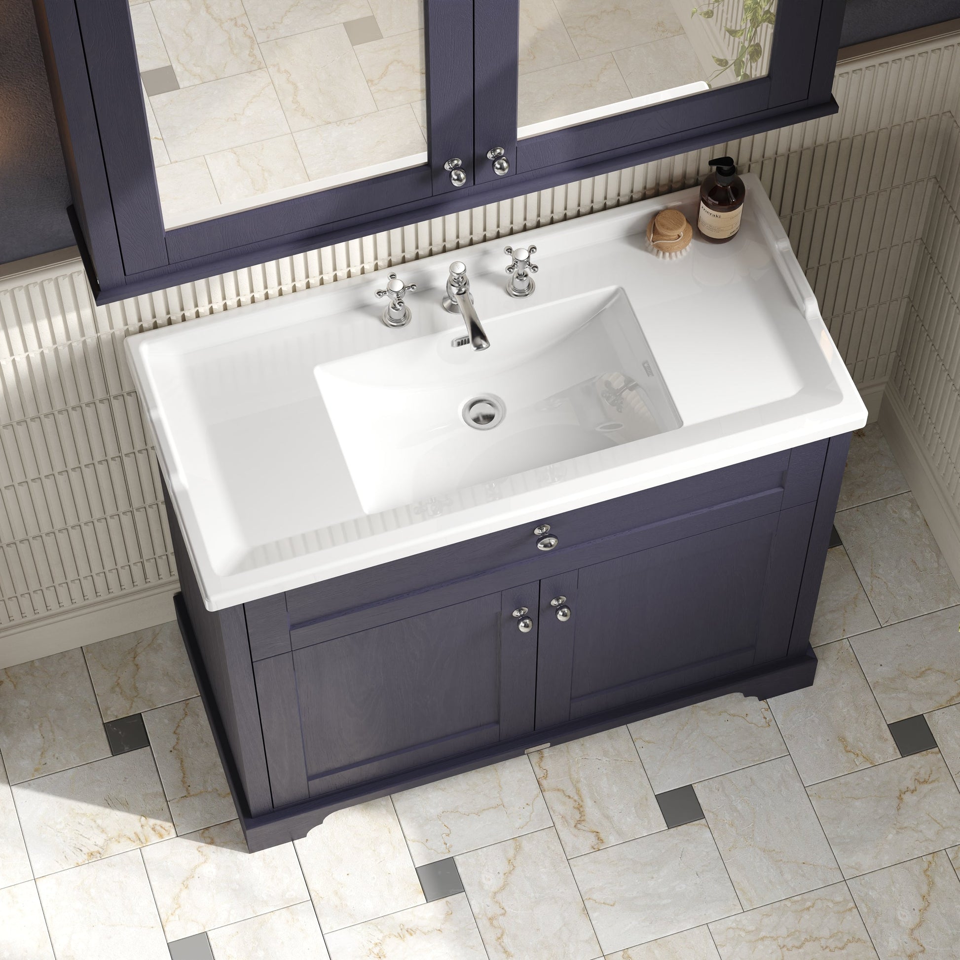 Hudson Reed Old London 1000mm Twilight Blue Floor Standing 2 Door Vanity Unit with 3 Tap Hole Ceramic Basin