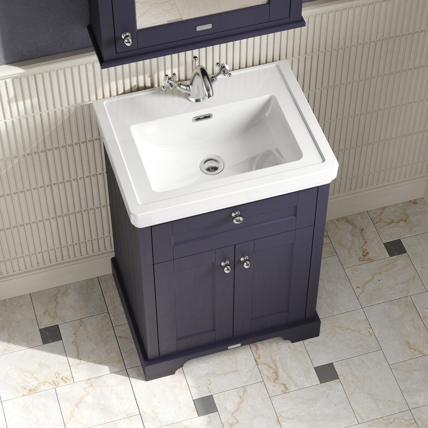Hudson Reed Old London Twilight Blue 630mm Floor Standing 2 Door Vanity Unit With Fireclay Basin