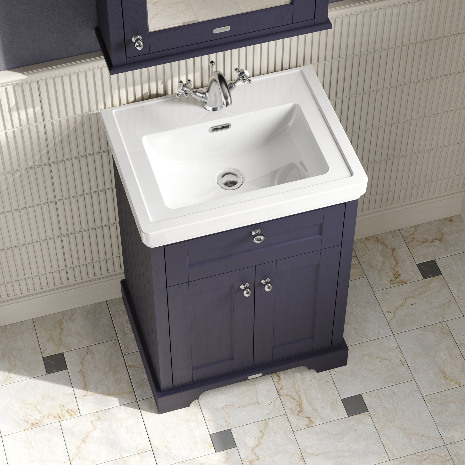 Hudson Reed Old London Twilight Blue 630mm Floor Standing 2 Door Vanity Unit With Fireclay Basin