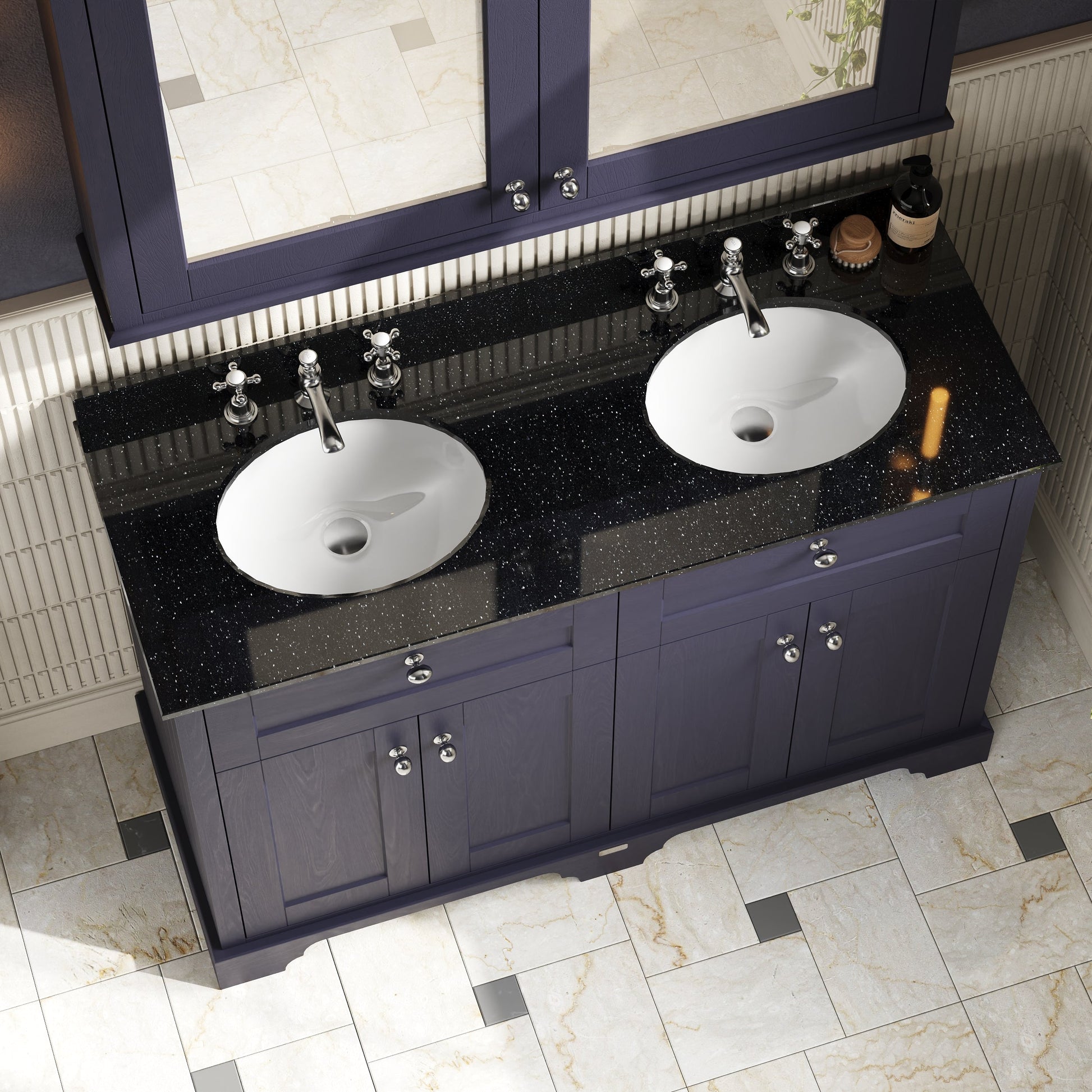 Hudson Reed Old London 1220mm Floor Standing 4 Door Double Basin Vanity Unit With Black Marble Top