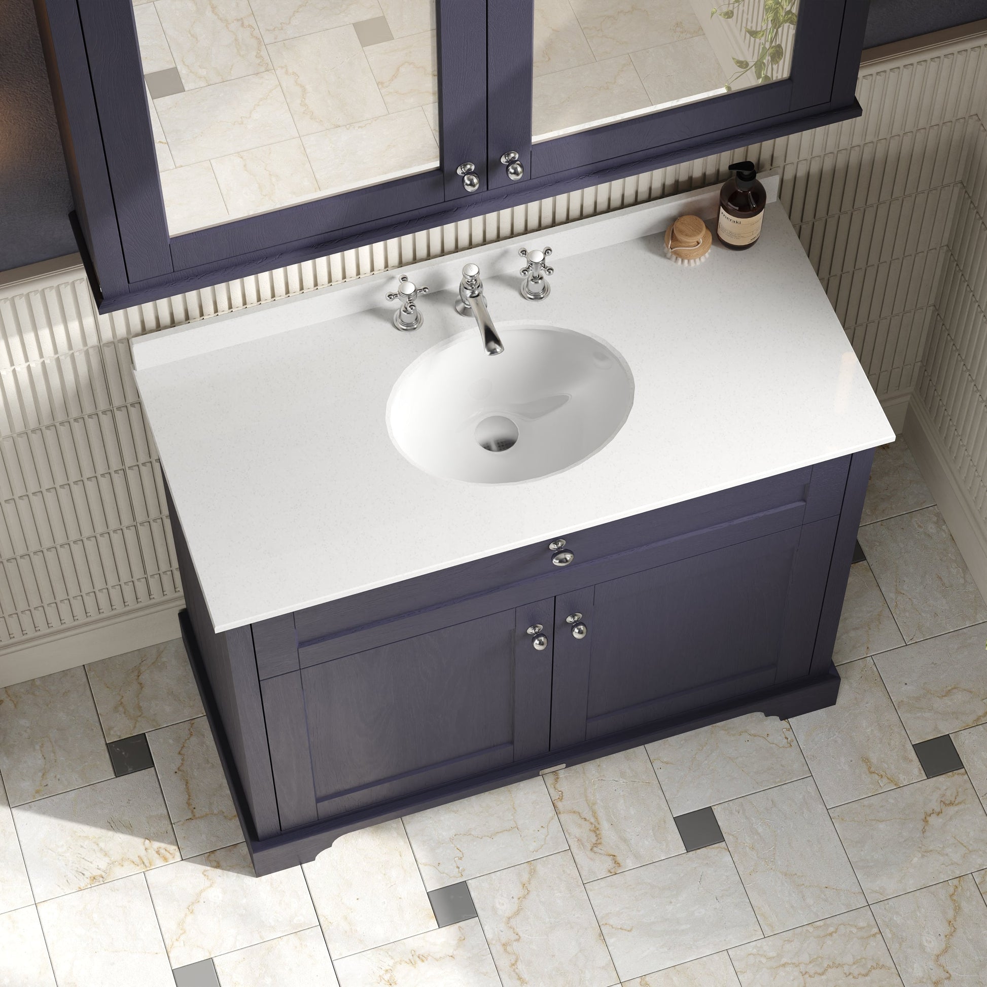 Floor Standing 2 Door Vanity Unit with 1 Tap Hole White Marble Top 1000mm