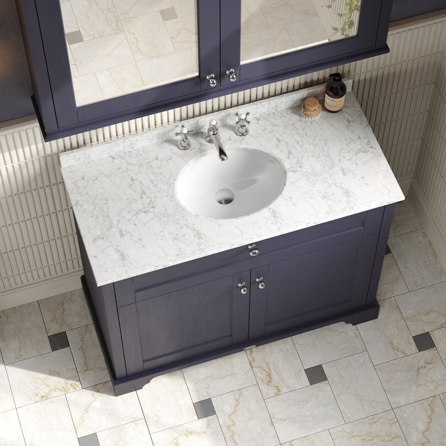 Hudson Reed Old London 1000mm Floor Standing 2 Door Vanity Unit with 3 Tap Hole Grey Marble Top