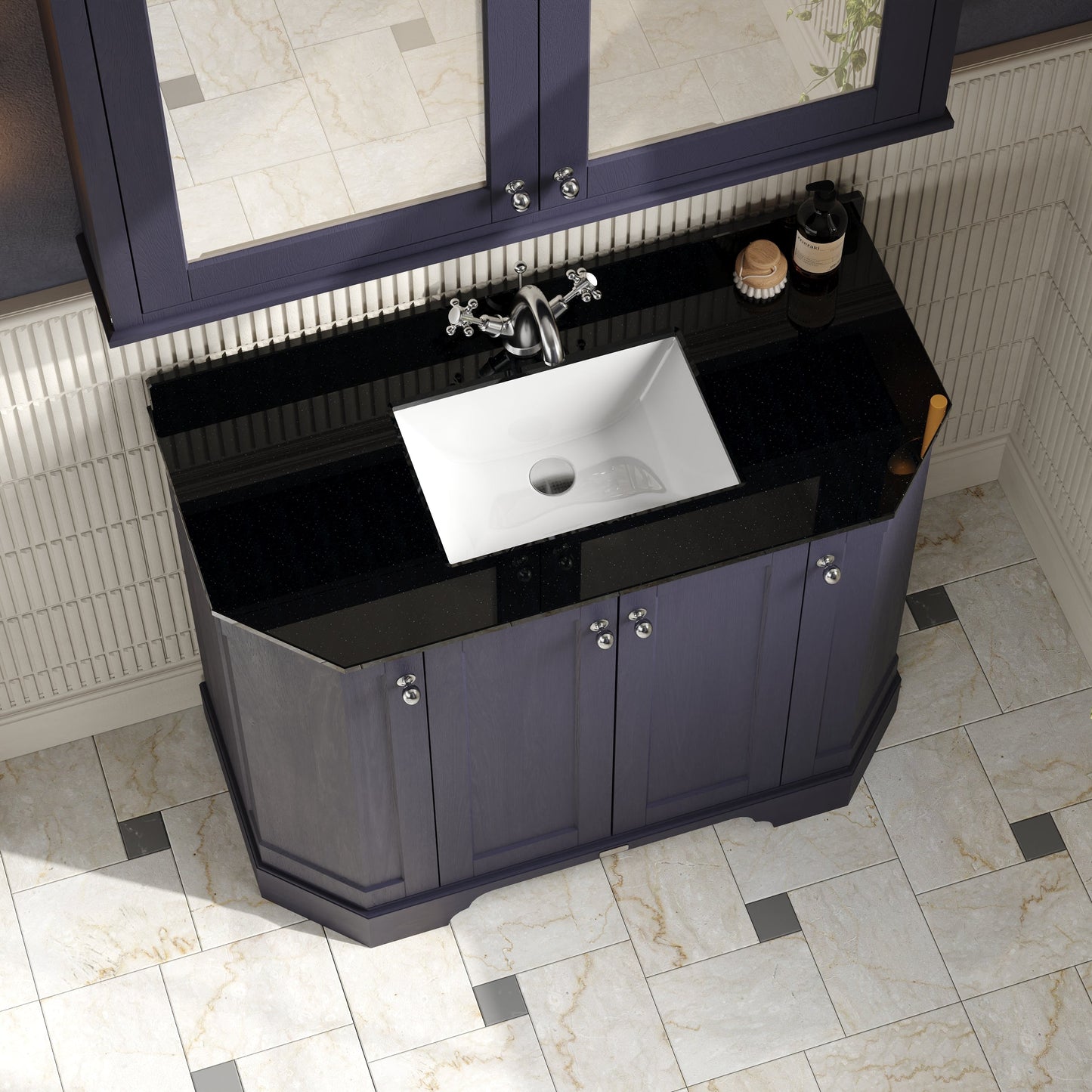 Hudson Reed Old London 1000mm Floor Standing 4 Door Vanity Unit With 1 Tap Hole Black Marble Top Basin