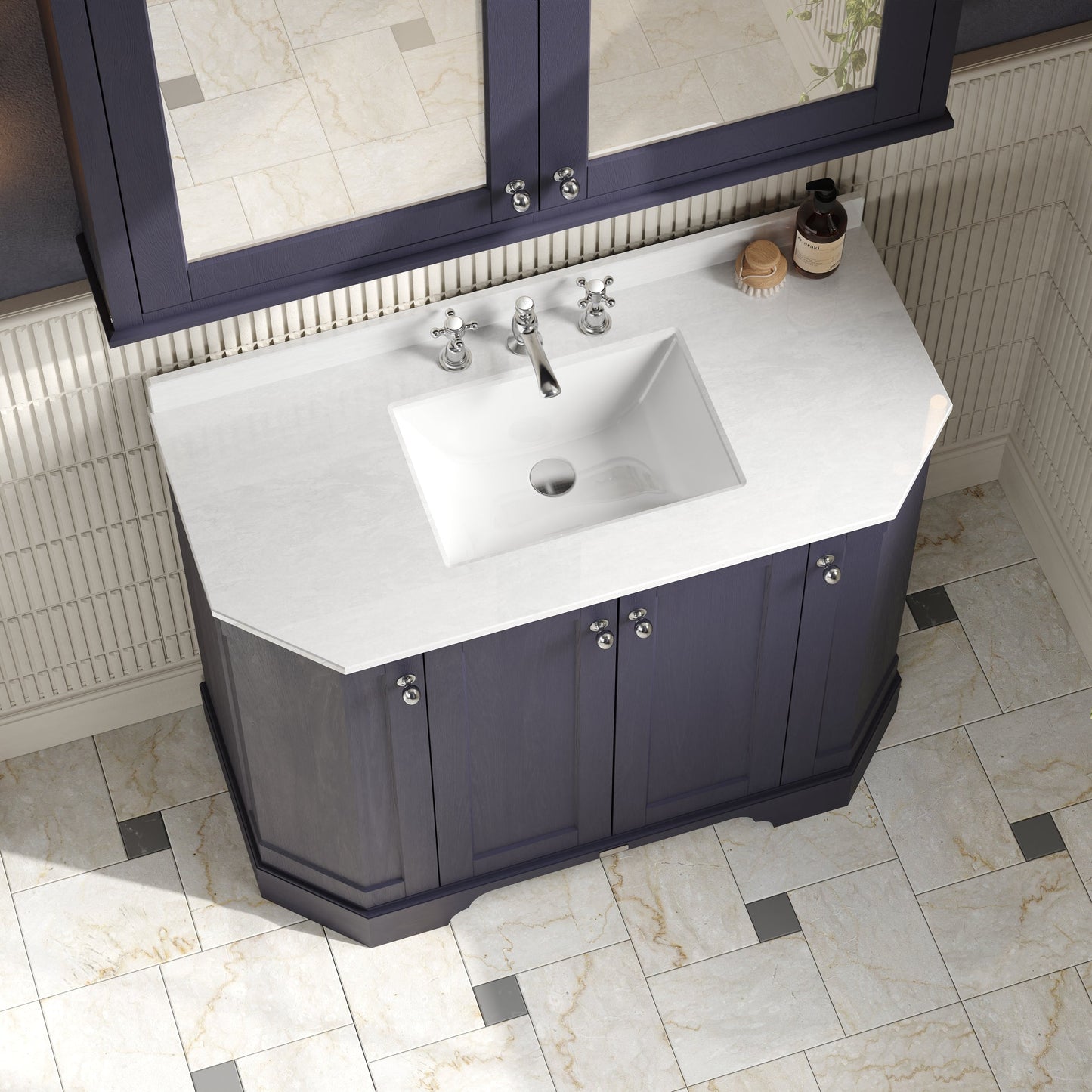 Hudson Reed Old London 1036mm Twilight Blue Floor Standing Vanity Unit with White Marble Top Basin