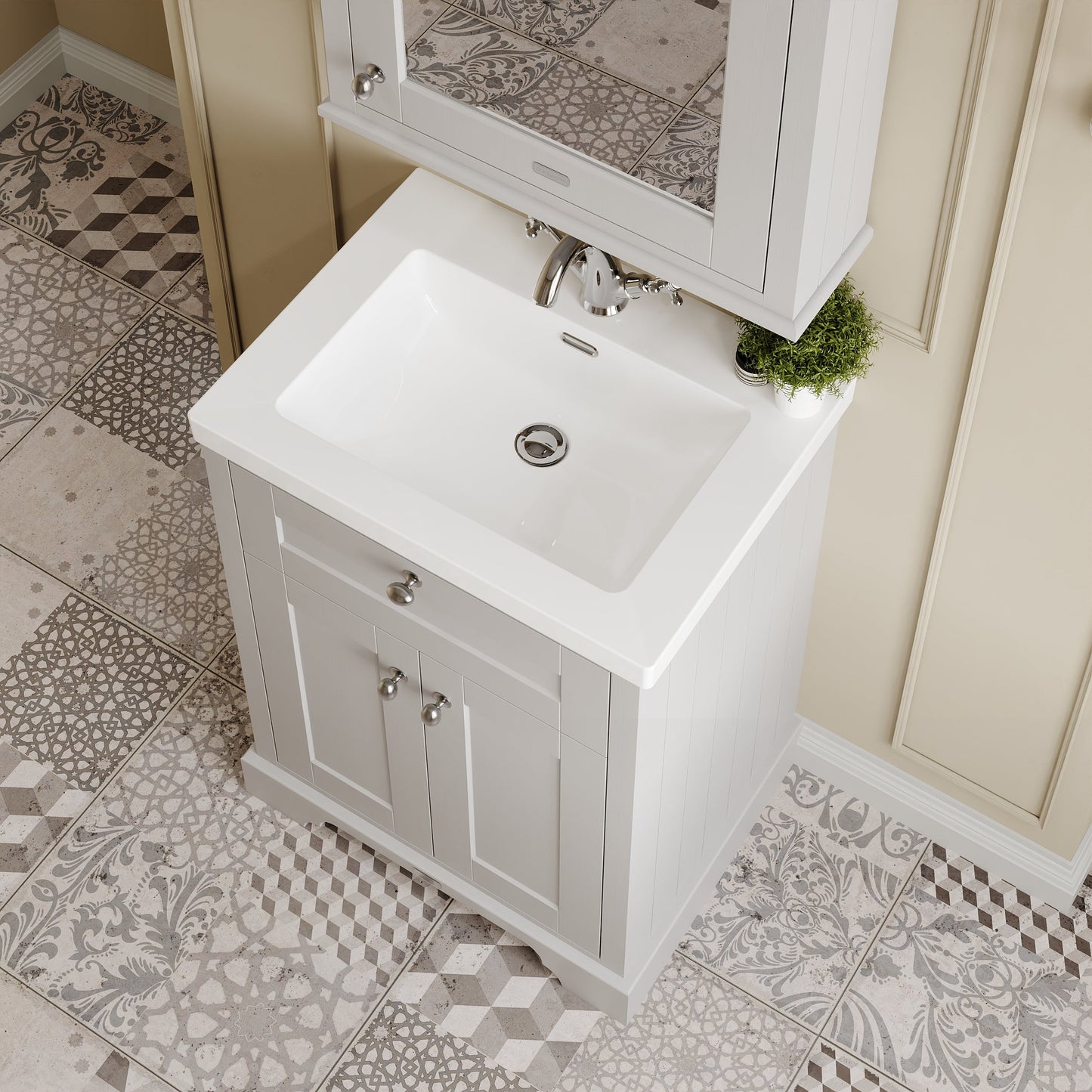 Hudson Reed Old London 600mm Timeless Sand 2-Door Vanity Unit & Fireclay Basin