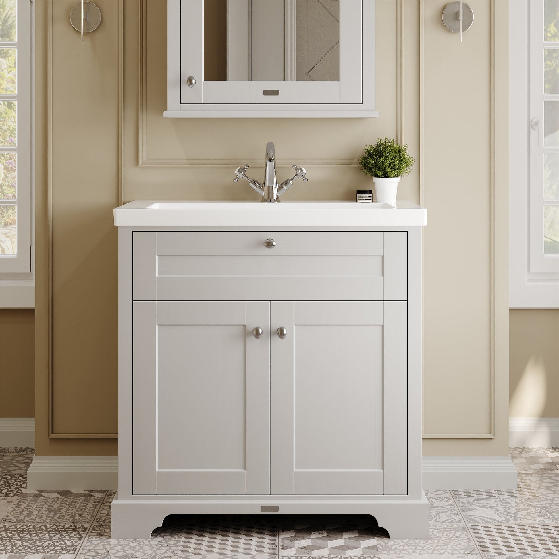 Old London 800mm 2-Door Unit & Contemporary Fireclay Basin 1TH