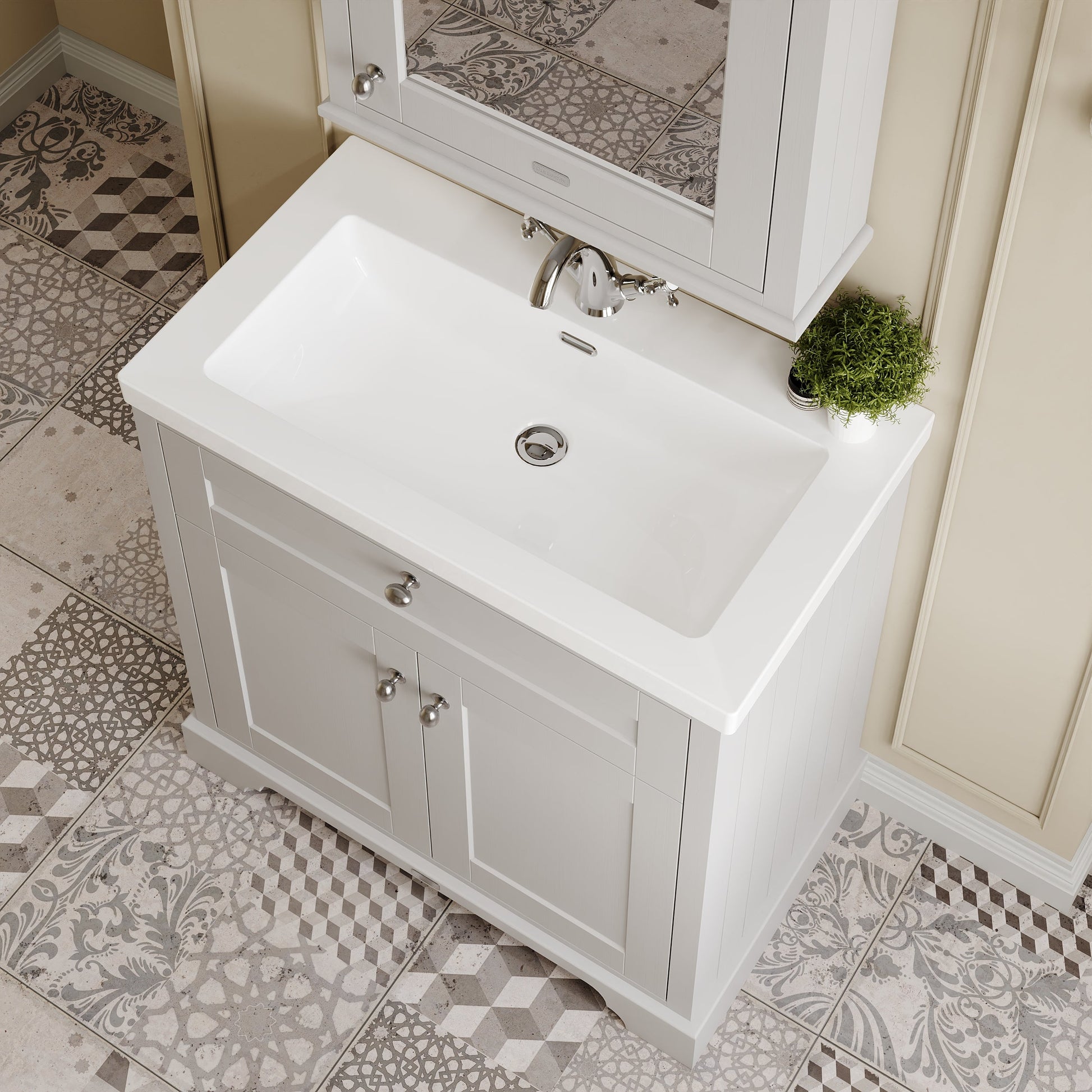 Old London 800mm 2-Door Unit & Contemporary Fireclay Basin 1TH