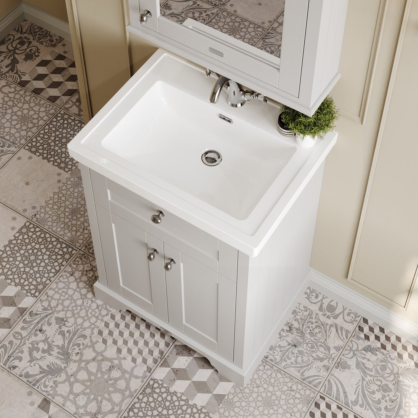 Hudson Reed Old London 600mm Floor Standing 2 Door Vanity Unit With Fireclay Basin