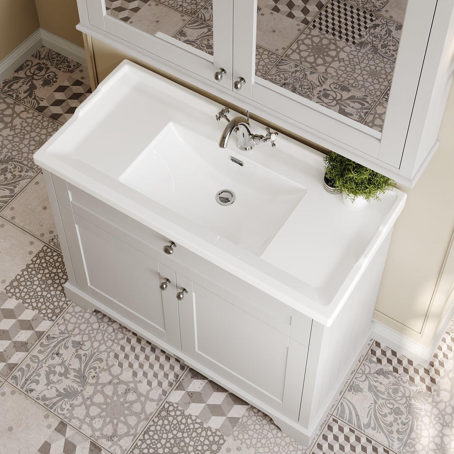 Hudson Reed Old London 1020mm Timeless Sand Floor Standing 2 Door Vanity Unit With 1 Tap Hole Ceramic Basin