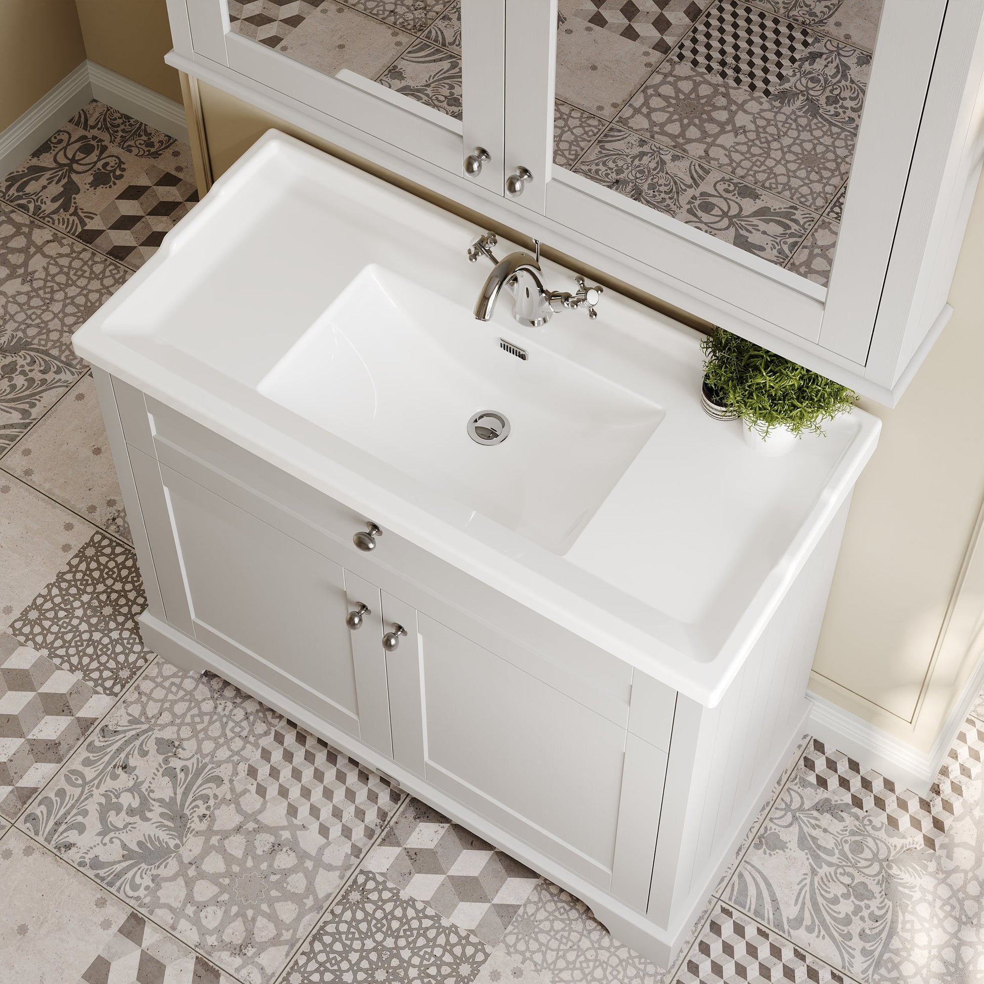 Hudson Reed Old London 1020mm Timeless Sand Floor Standing 2 Door Vanity Unit With 1 Tap Hole Ceramic Basin