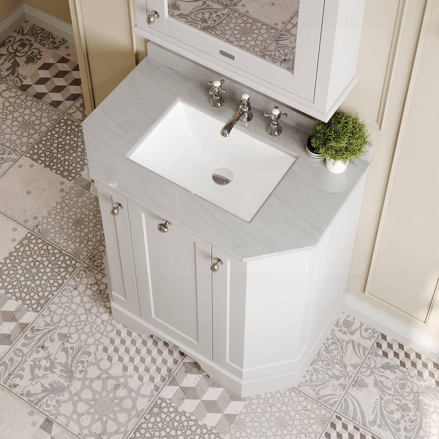 Hudson Reed Old London 786mm Timeless Sand 3 Door Floor Standing Vanity Unit with Grey Marble Top Basin