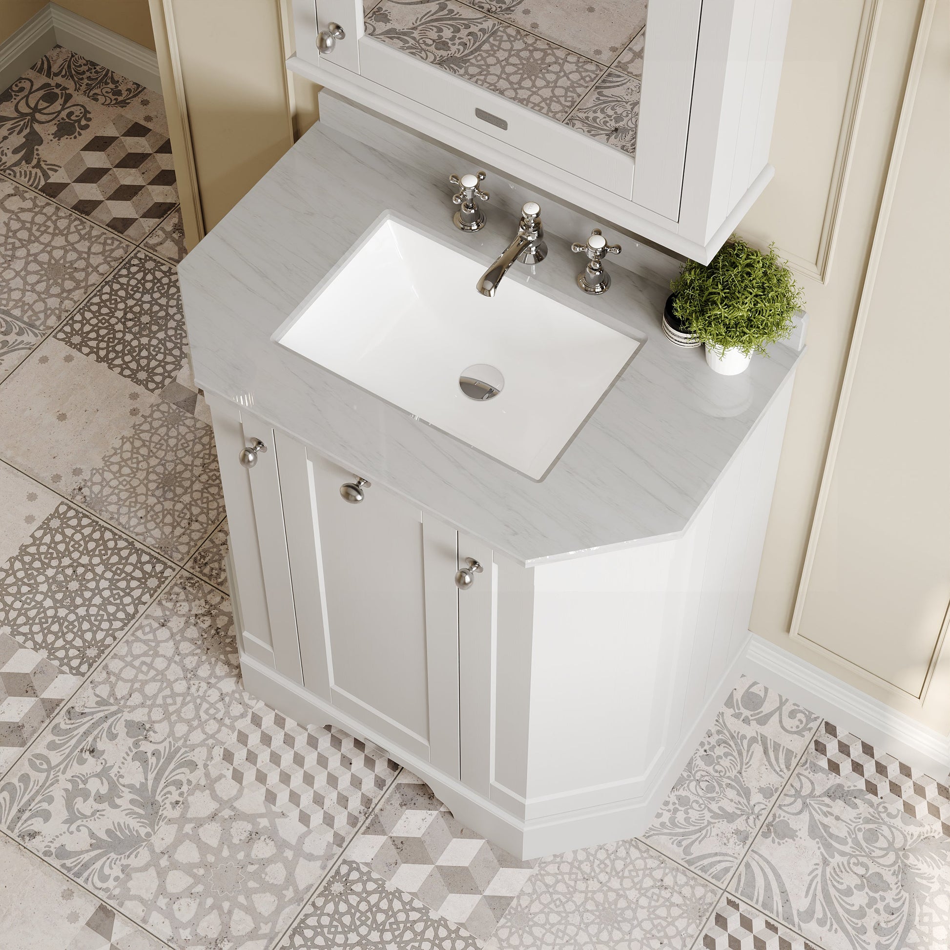 Hudson Reed Old London 786mm Timeless Sand 3 Door Floor Standing Vanity Unit with Grey Marble Top Basin