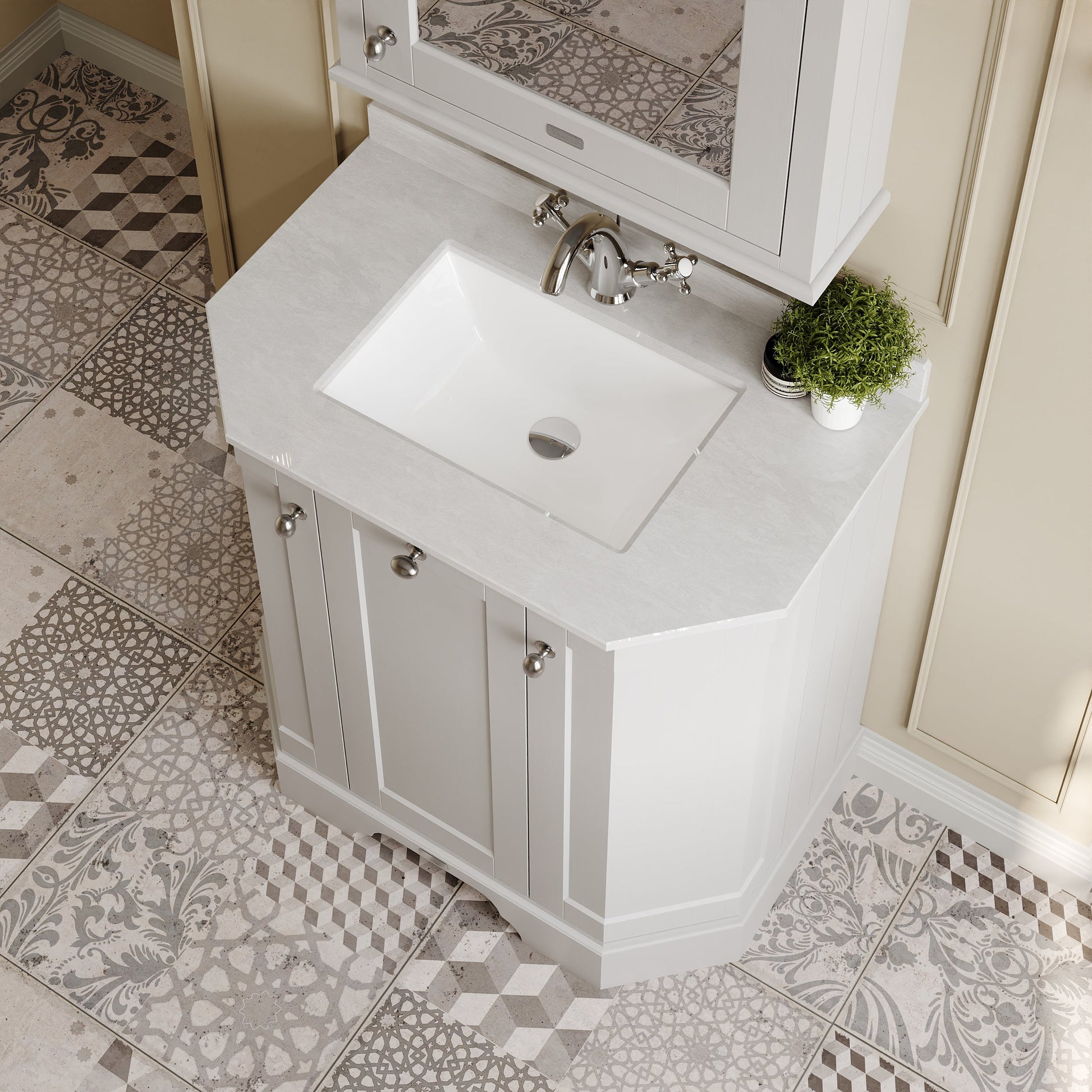 Hudson Reed Old London 786mm Floor Standing 3 Door Vanity Unit With White Marble Top Basin