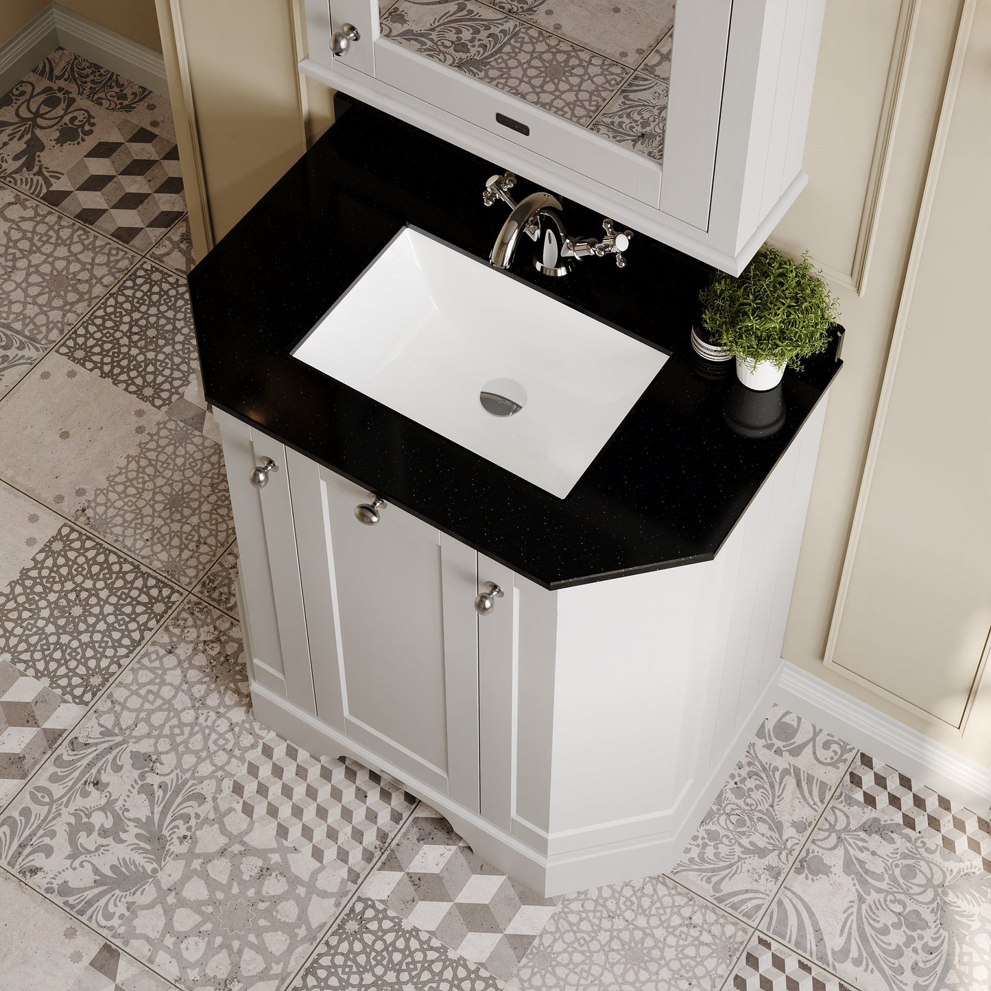 Hudson Reed Old London 786mm Timeless Sand Floor Standing 3 Door Vanity Unit With Black Marble Top
