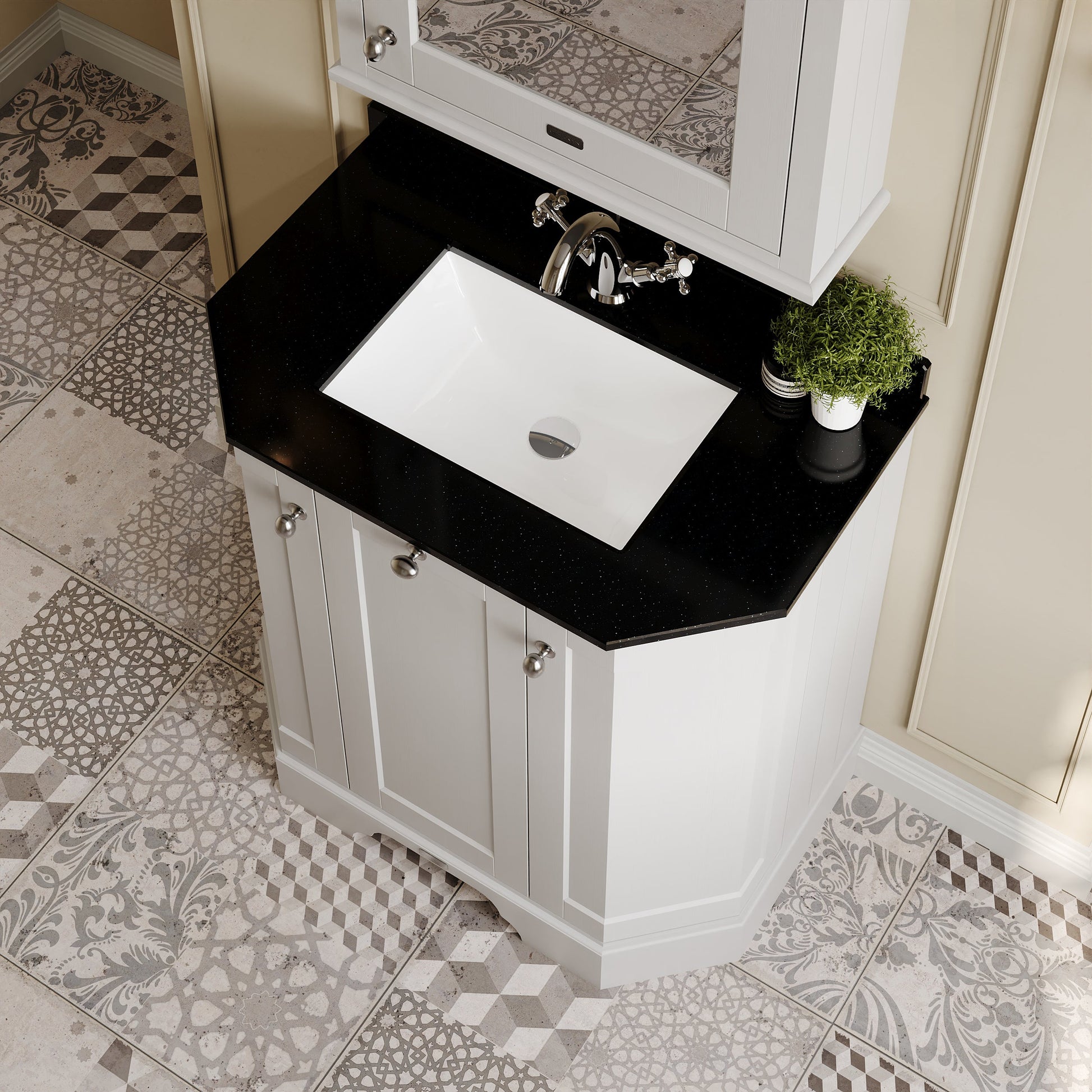 Hudson Reed Old London 786mm Timeless Sand Floor Standing 3 Door Vanity Unit With Black Marble Top