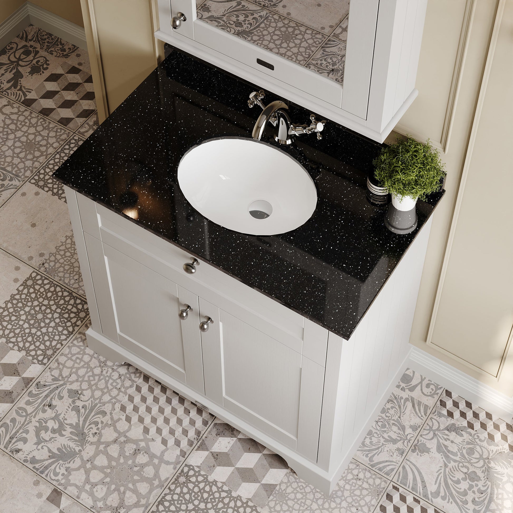 Hudson Reed Old London 800mm Floor Standing Vanity Unit with Black Marble Top Basin and 1 Tap Hole