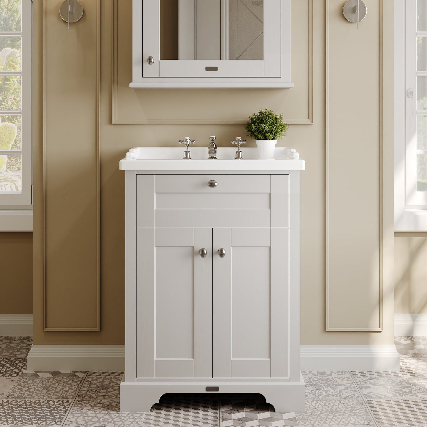 Hudson Reed Old London 600mm Floor Standing Vanity Unit With 3 Tap Hole Ceramic Basin