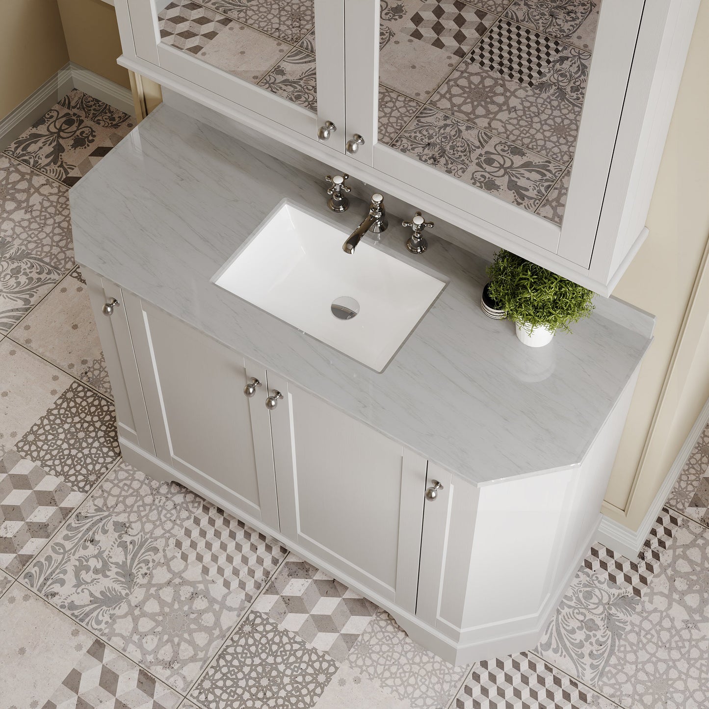 Hudson Reed Old London 1200mm Timeless Sand Floor Standing 4 Door Vanity Unit With Grey Marble Basin
