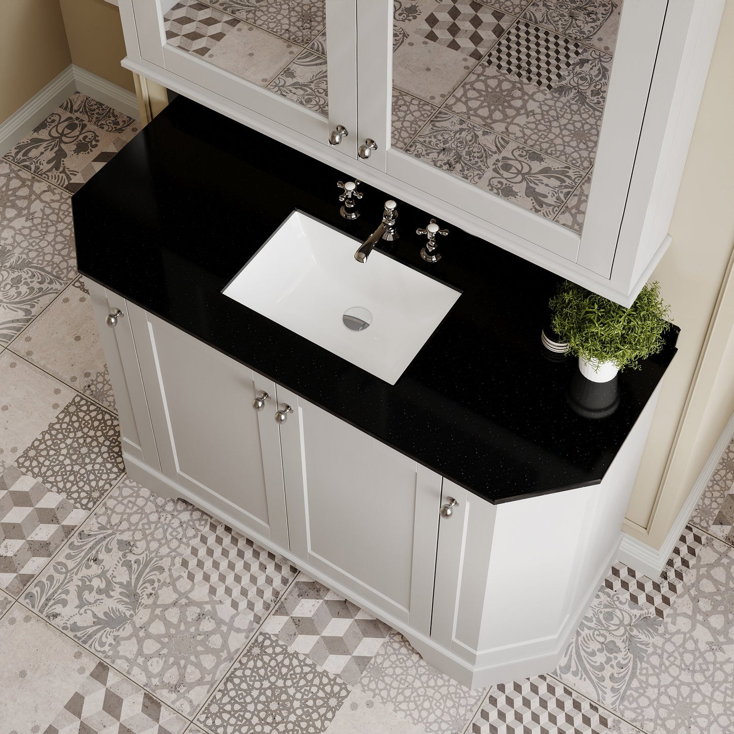 Hudson Reed Old London 1236mm Timeless Sand Floor Standing Vanity Unit With 3 Tap Hole Black Marble Top Basin
