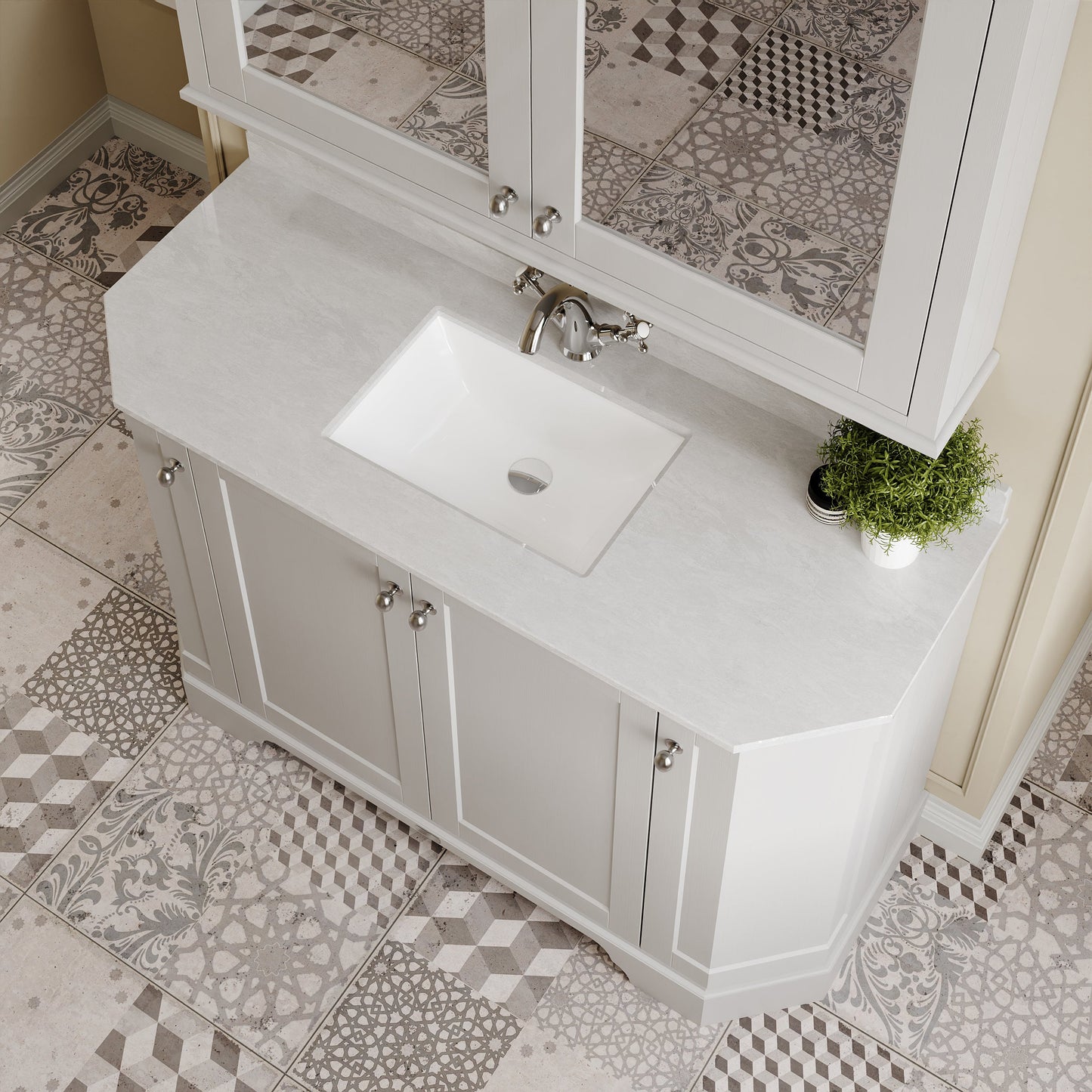 Hudson Reed Old London 1236mm Timeless Sand Floor Standing Vanity Unit With 1 Tap Hole White Marble Top Basin