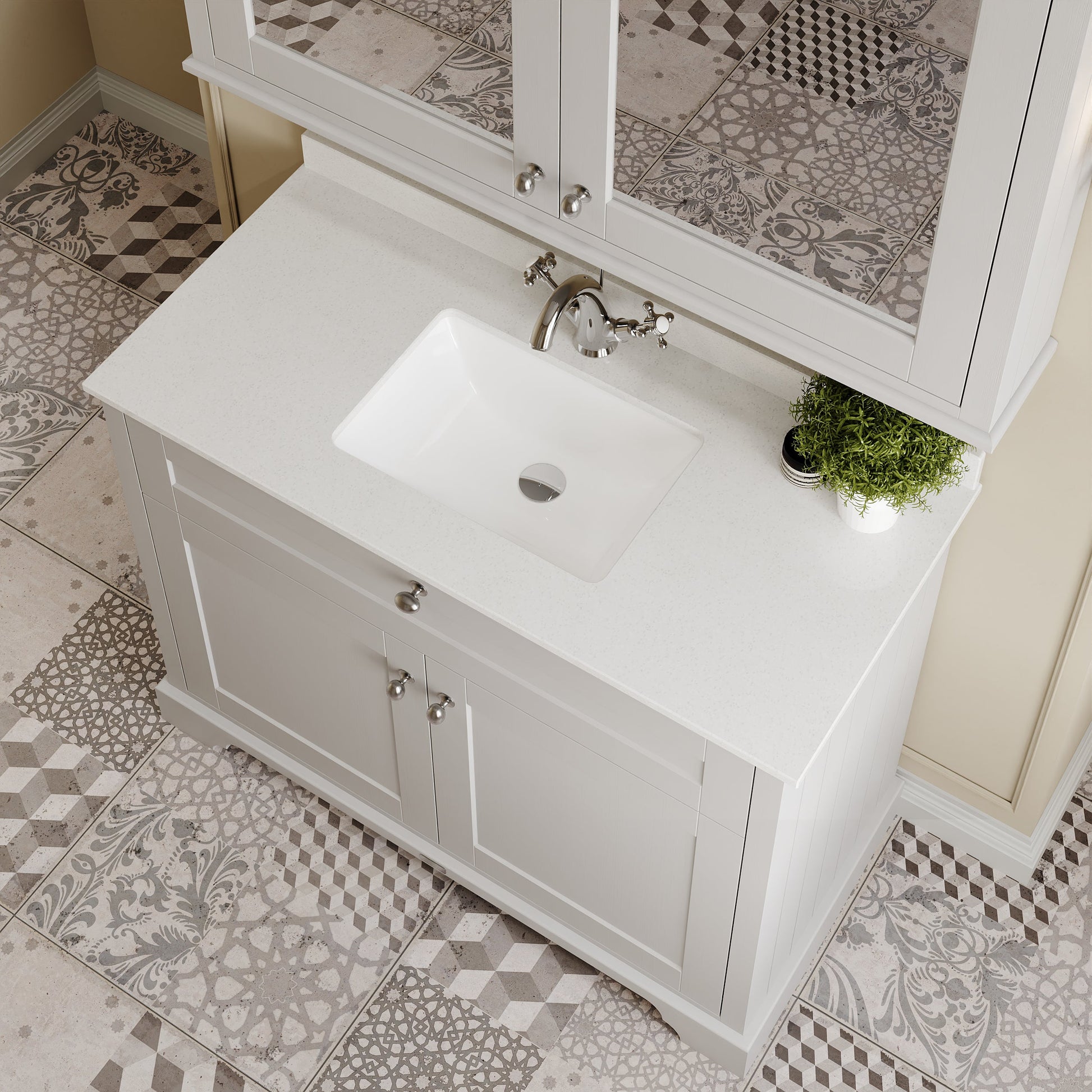 Hudson Reed Old London 1000mm Floor Standing 2 Door Vanity Basin Unit With Square Basin & Marble Top