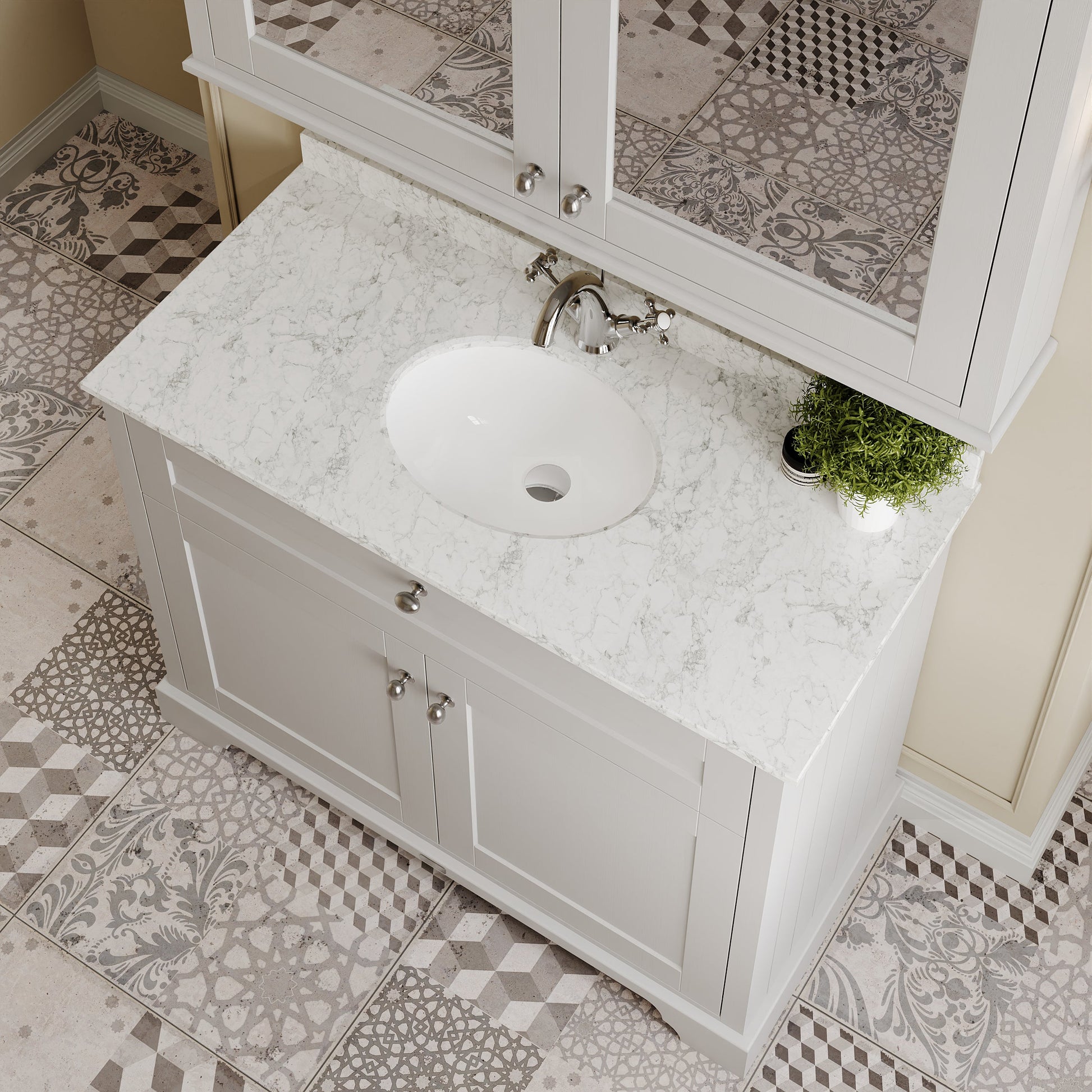 Hudson Reed Old London 1000mm Floor Standing 2 Door Vanity Unit with 1 Tap Hole Grey Marble Top Basin