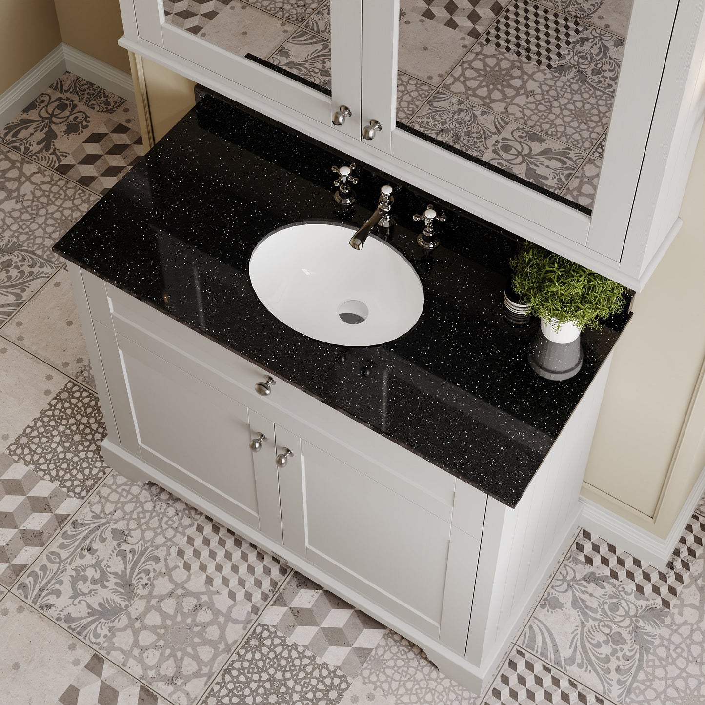 Hudson Reed Old London 1000mm Floor Standing 2 Door Vanity Unit With Black Marble Top Basin