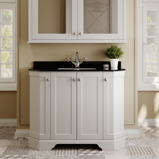 Floor Standing 4 Door Angled Vanity Unit with 1 Tap Hole Black Marble Top 1000mm