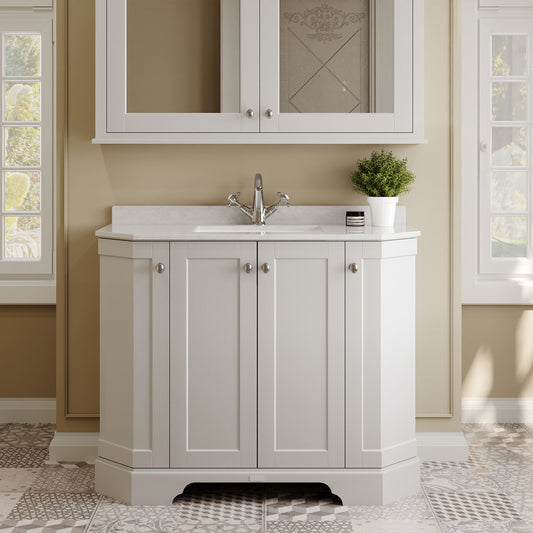 Floor Standing 4 Door Angled Vanity Unit with 1 Tap Hole White Marble Top 1000mm
