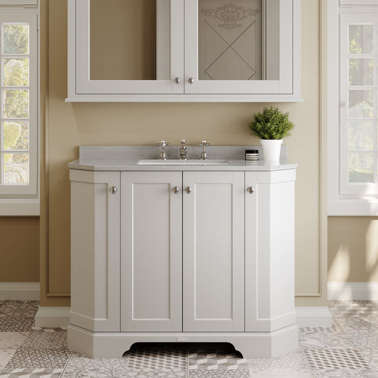 Floor Standing 4 Door Angled Vanity Unit with 3 Tap Hole Grey Marble Top 1000mm