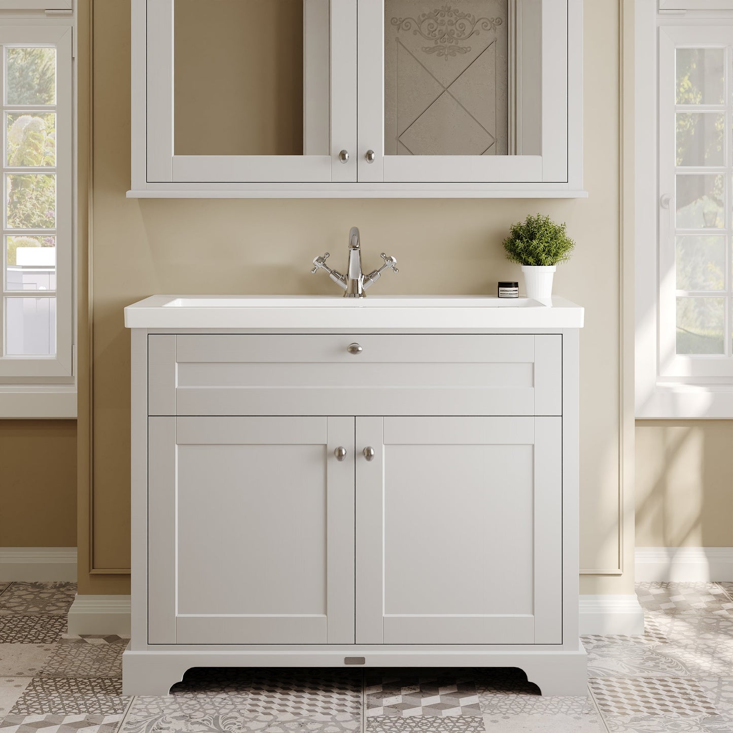 Hudson Reed Old London 1030mm Timeless Sand 2-Door Basin Unit with Fireclay Basin