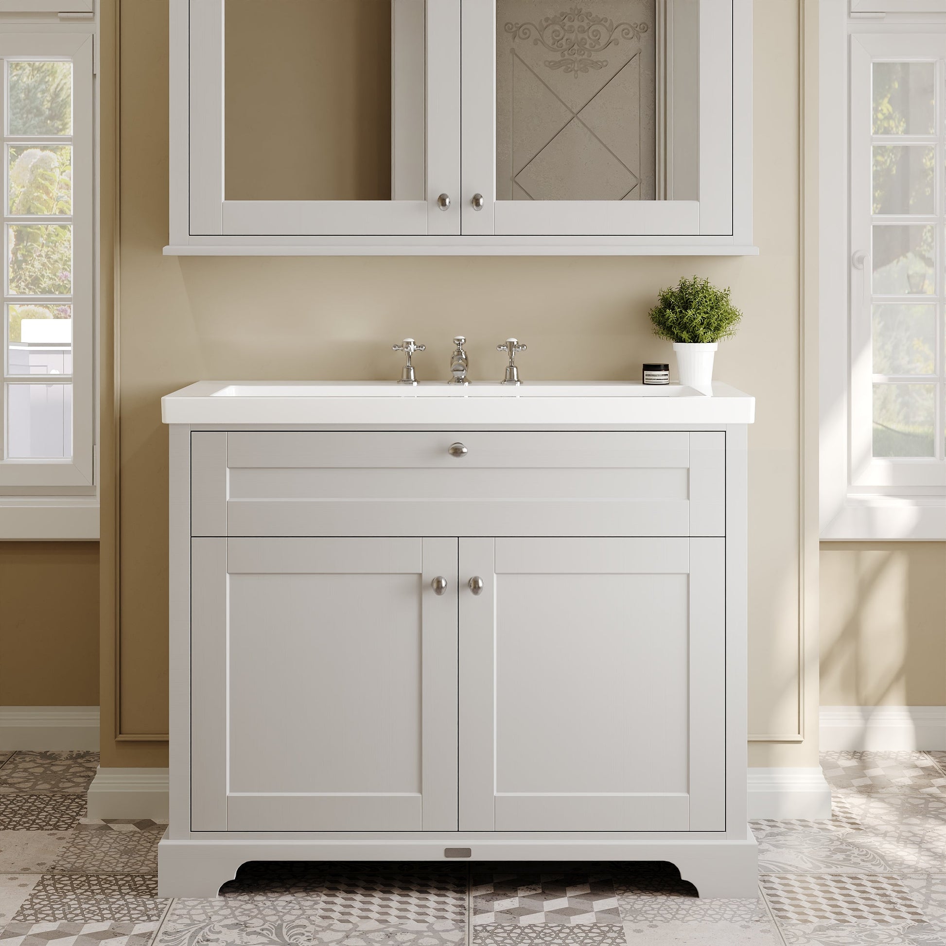 Old London 1000mm 2-Door Unit & Contemporary Fireclay Basin 3TH
