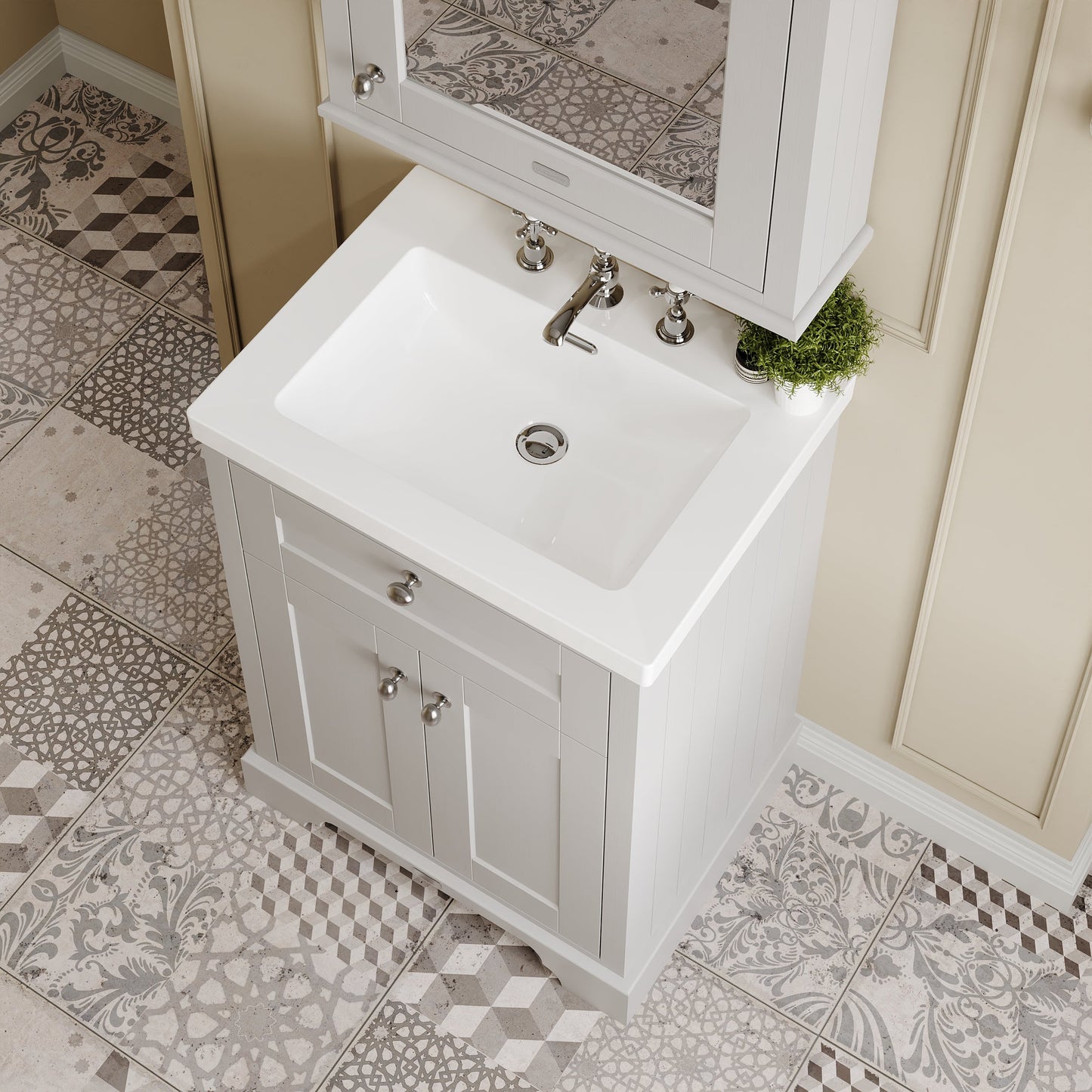 Hudson Reed Old London 600mm 2-Door Vanity Unit With 3 Taphole Basin
