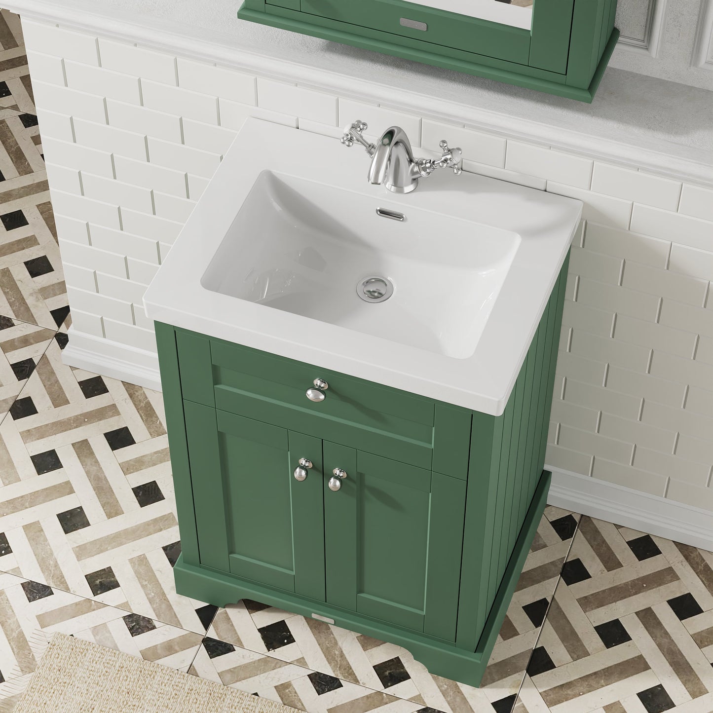 Hudson Reed Old London 600mm Hunter Green 2-Door Floor Standing Vanity Unit With Fireclay Basin